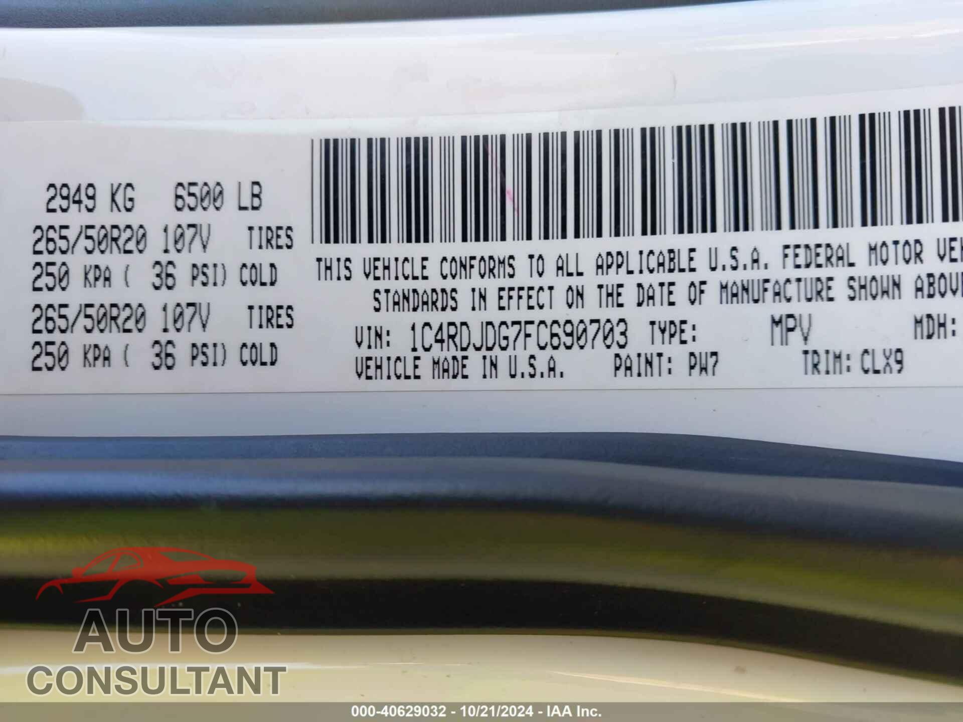 DODGE DURANGO 2015 - 1C4RDJDG7FC690703