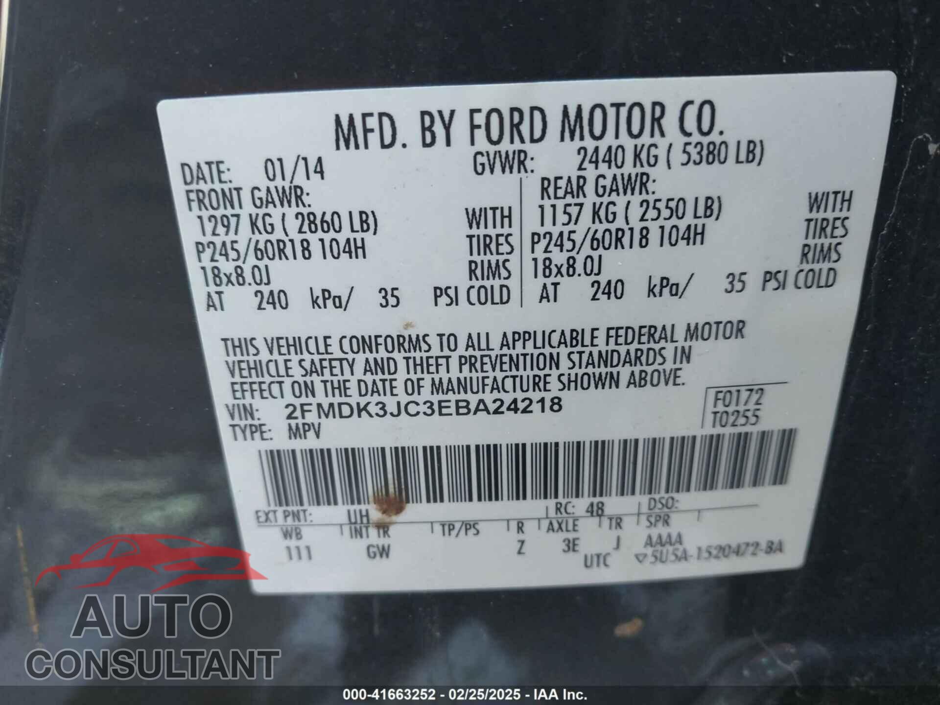 FORD EDGE 2014 - 2FMDK3JC3EBA24218