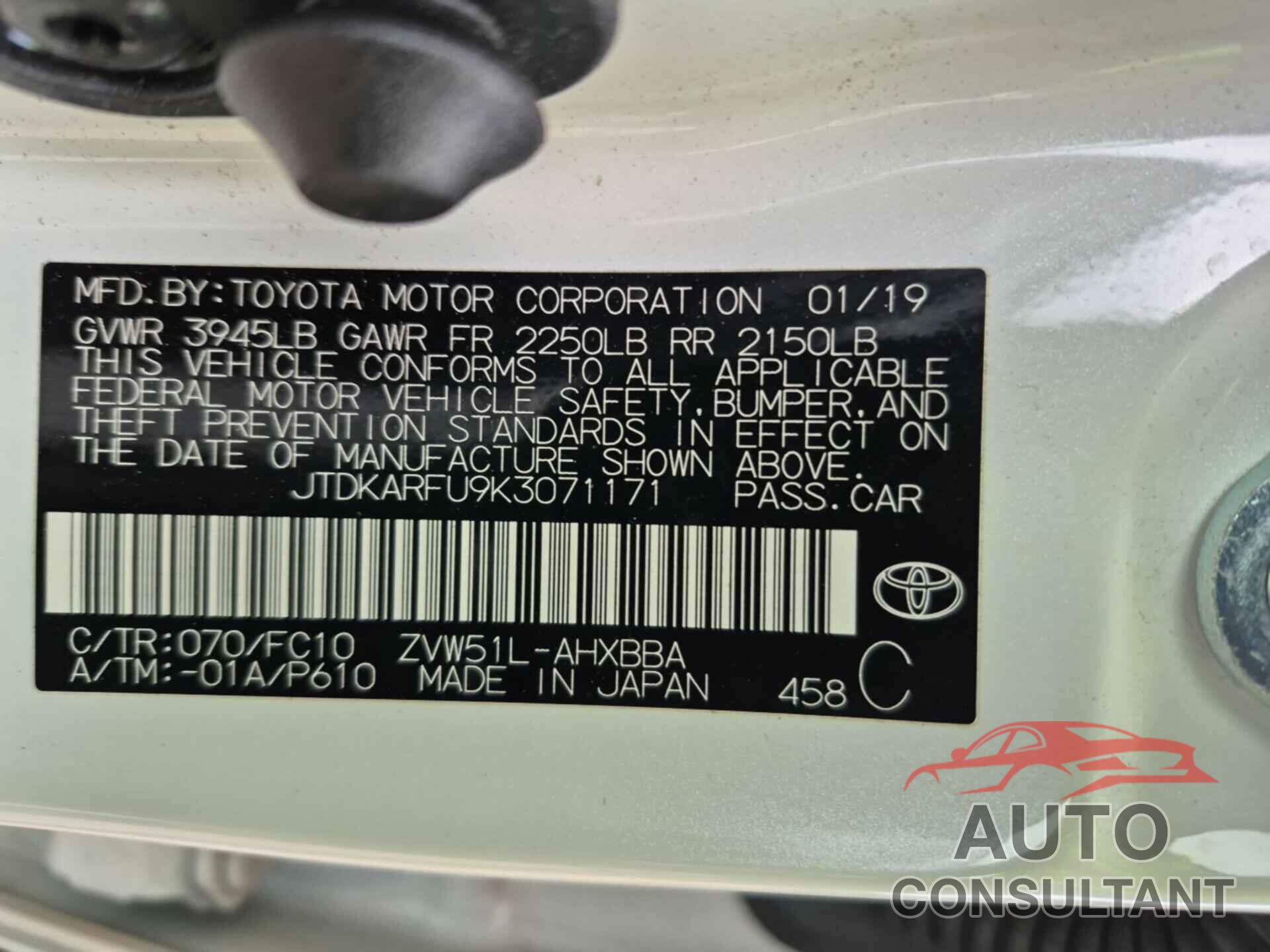 TOYOTA PRIUS 2019 - JTDKARFU9K3071171