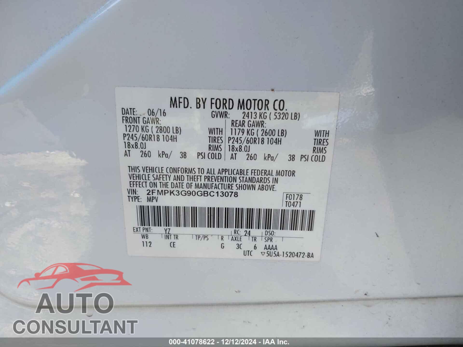 FORD EDGE 2016 - 2FMPK3G90GBC13078