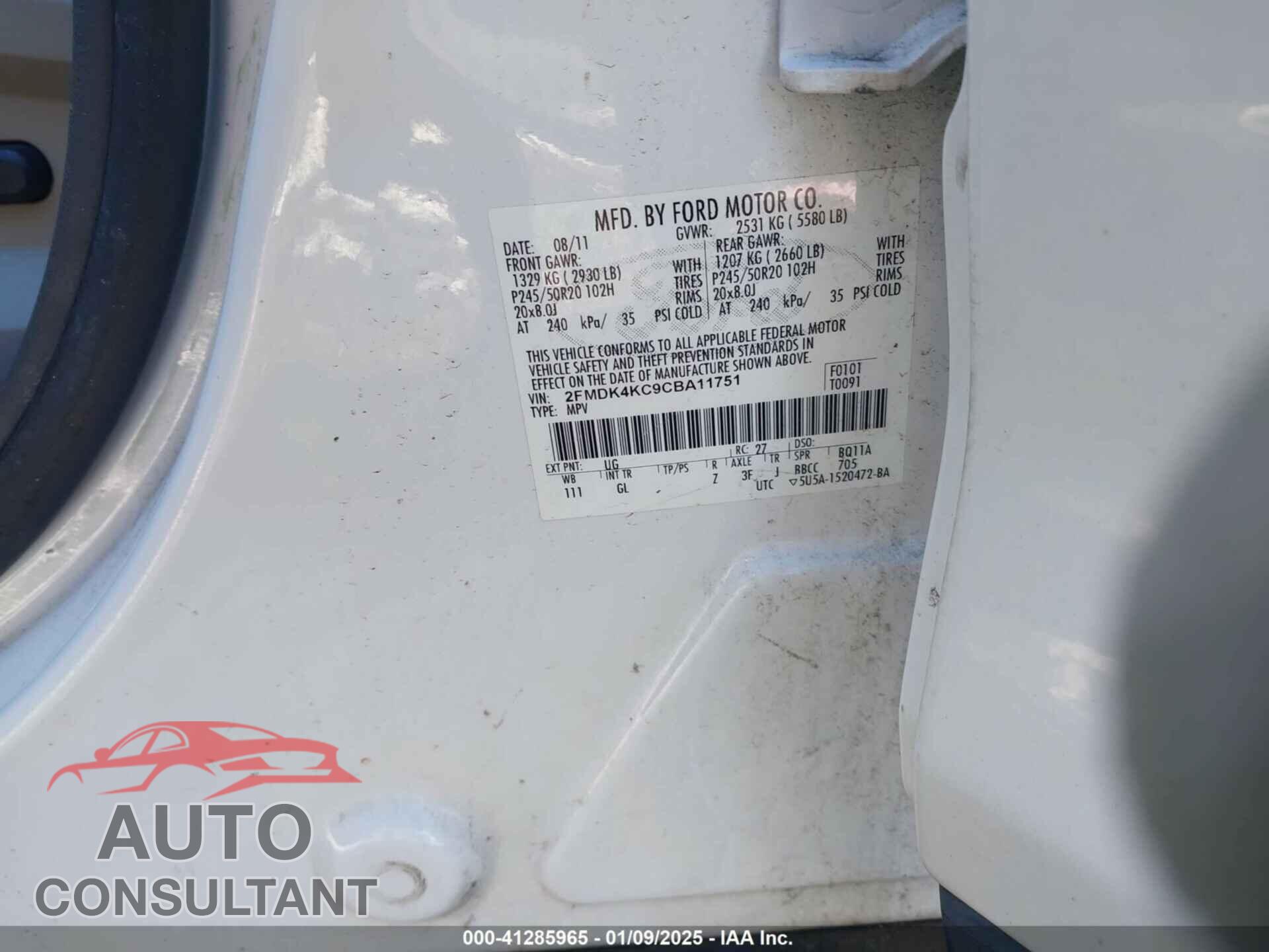 FORD EDGE 2012 - 2FMDK4KC9CBA11751