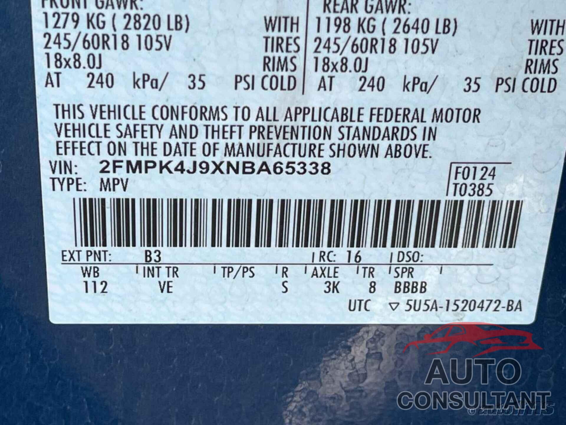 FORD EDGE 2022 - 2FMPK4J9XNBA65338
