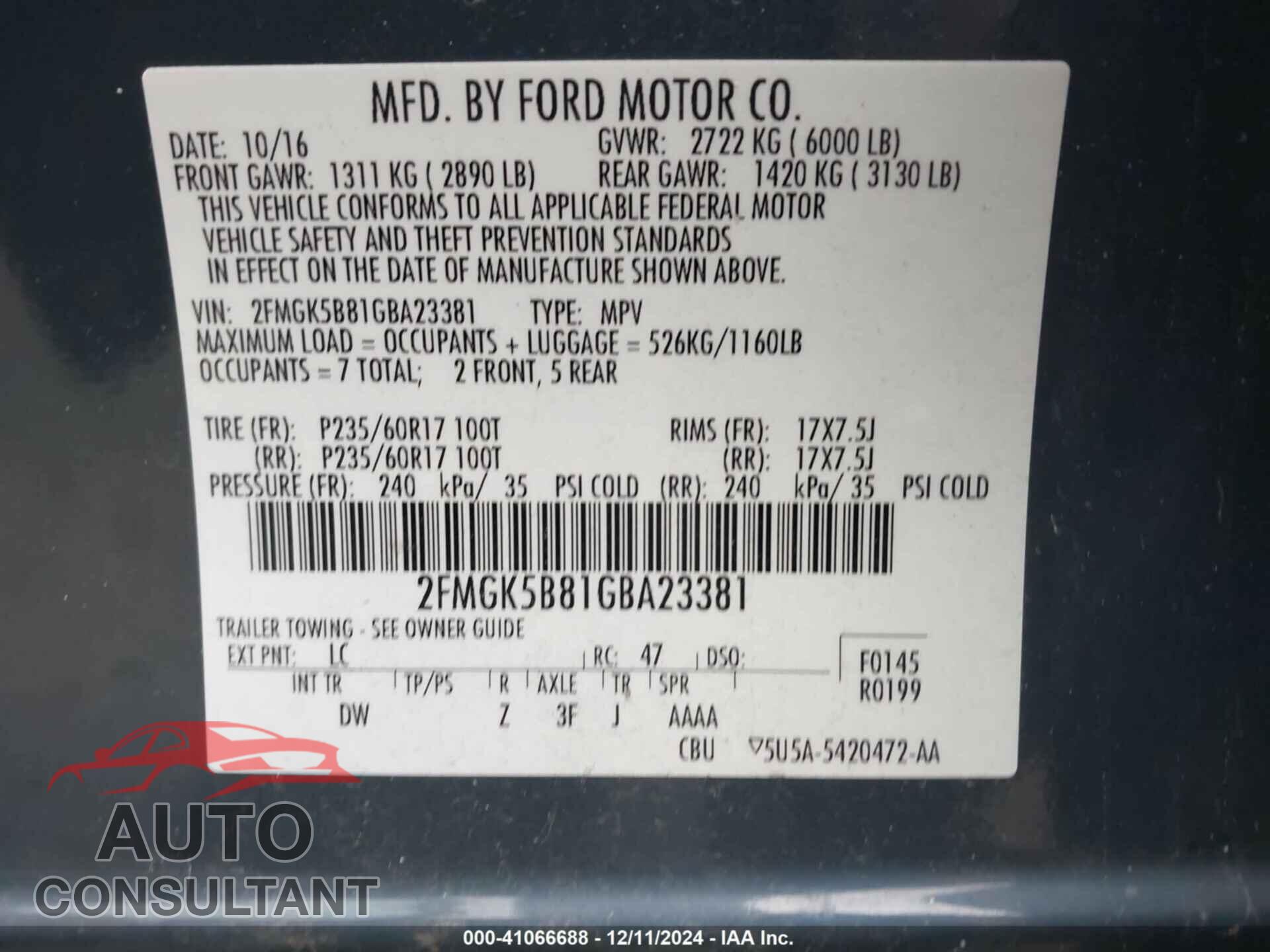 FORD FLEX 2016 - 2FMGK5B81GBA23381
