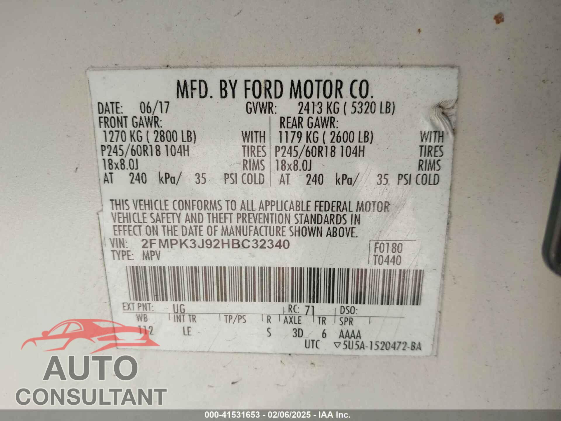 FORD EDGE 2017 - 2FMPK3J92HBC32340