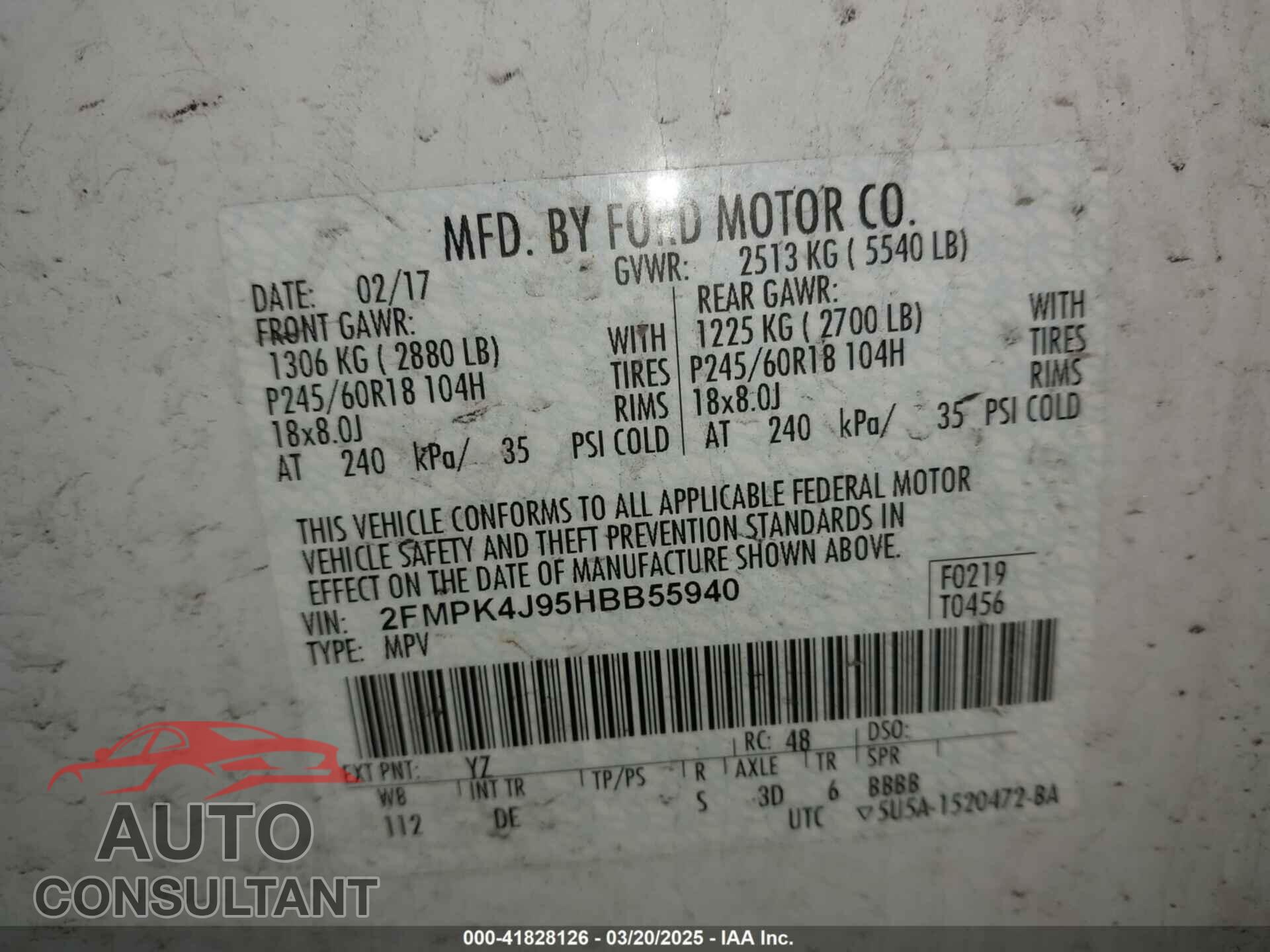 FORD EDGE 2017 - 2FMPK4J95HBB55940
