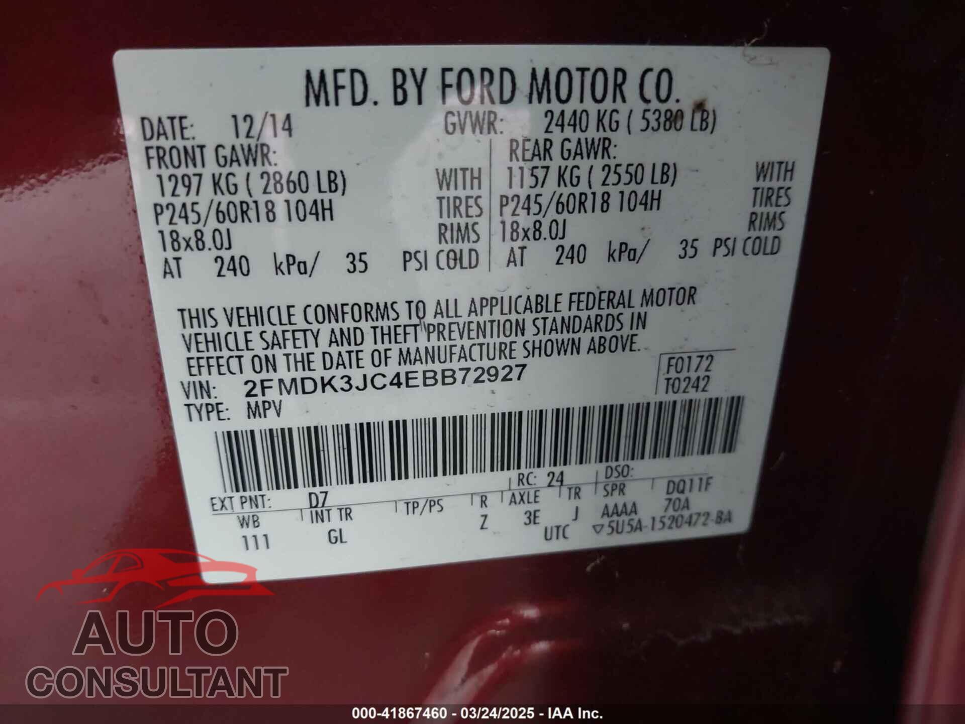FORD EDGE 2014 - 2FMDK3JC4EBB72927