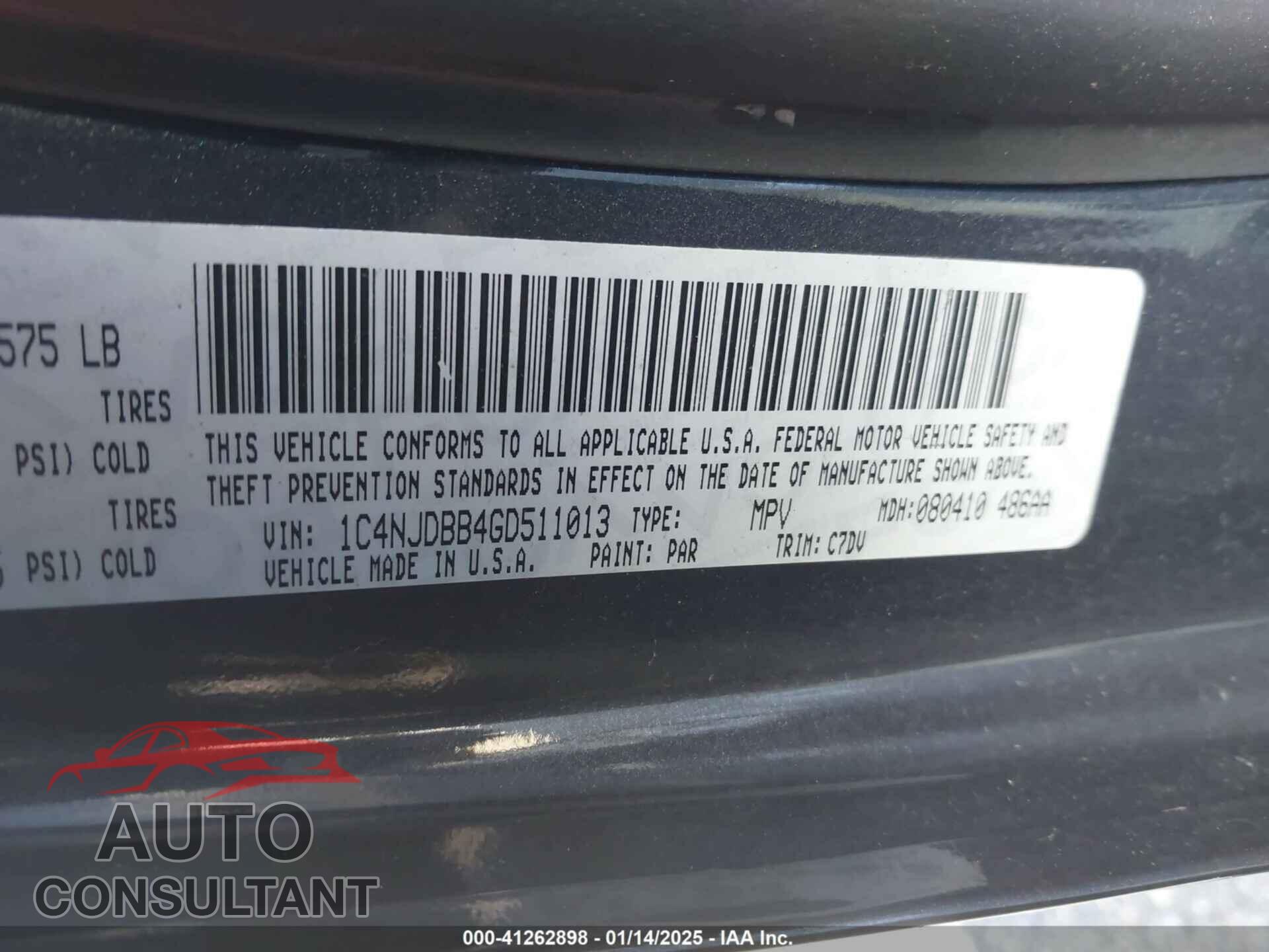 JEEP COMPASS 2016 - 1C4NJDBB4GD511013