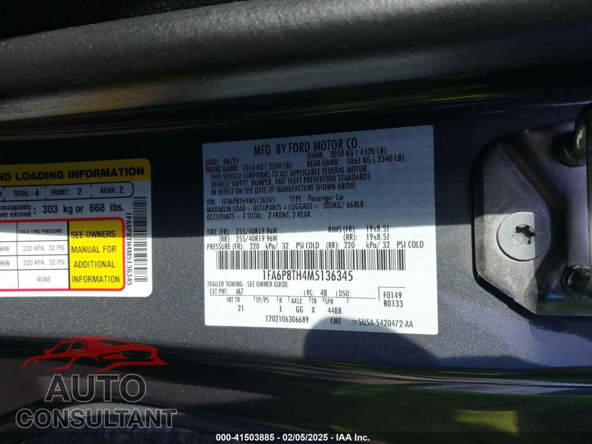 FORD MUSTANG 2021 - 1FA6P8TH4M5136345