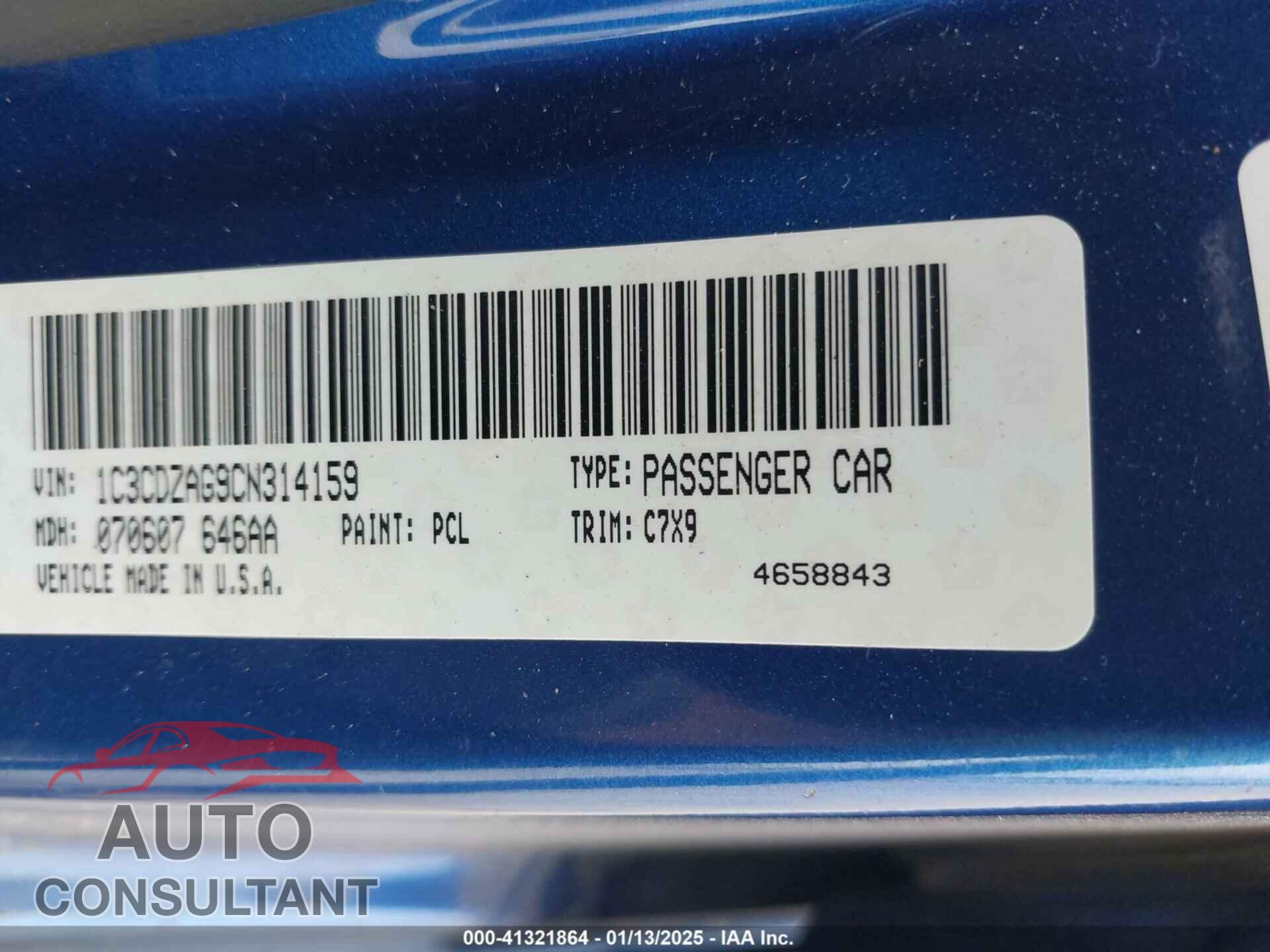 DODGE AVENGER 2012 - 1C3CDZAG9CN314159