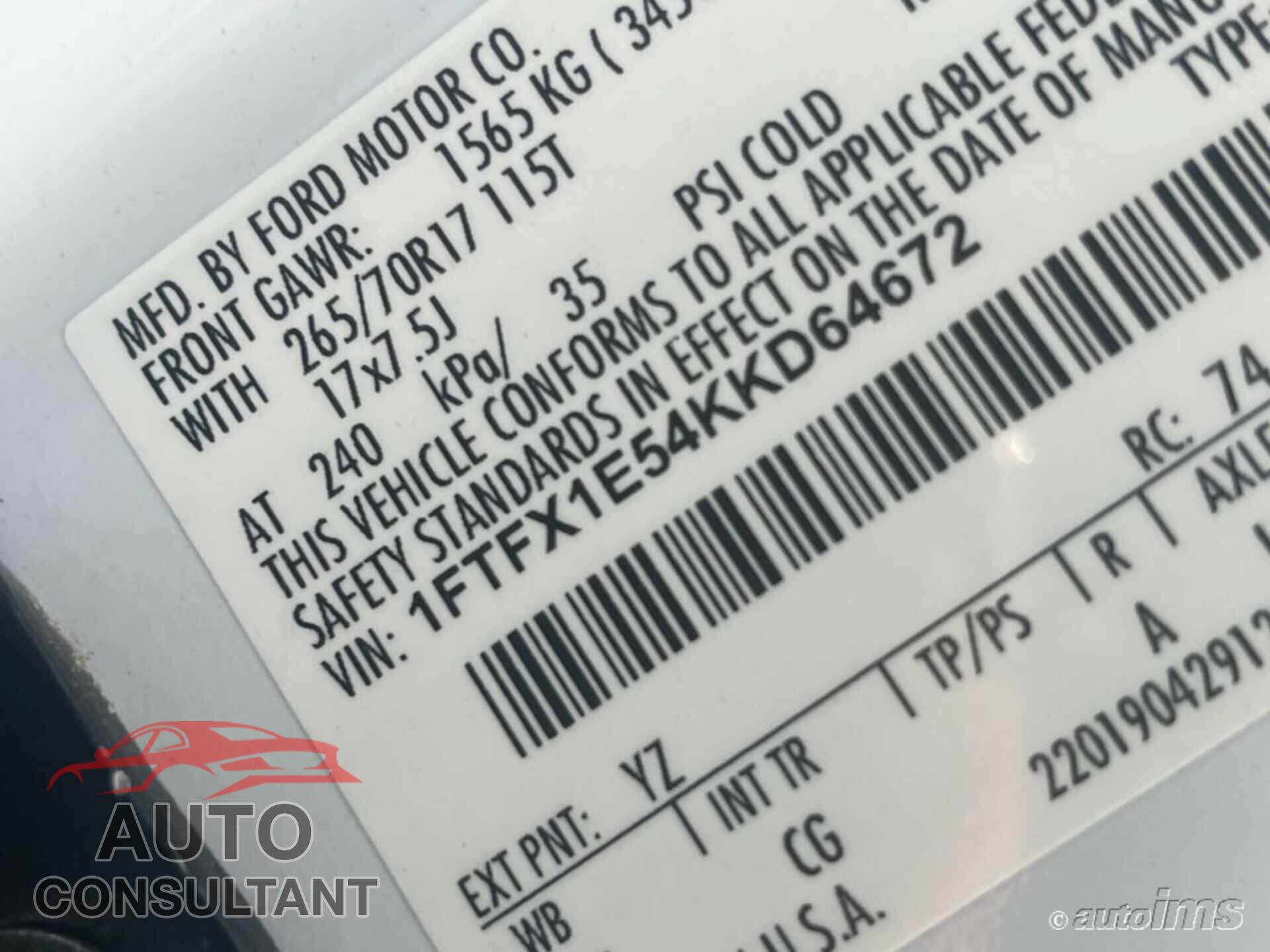 FORD F-150 2019 - 1FTFX1E54KKD64672