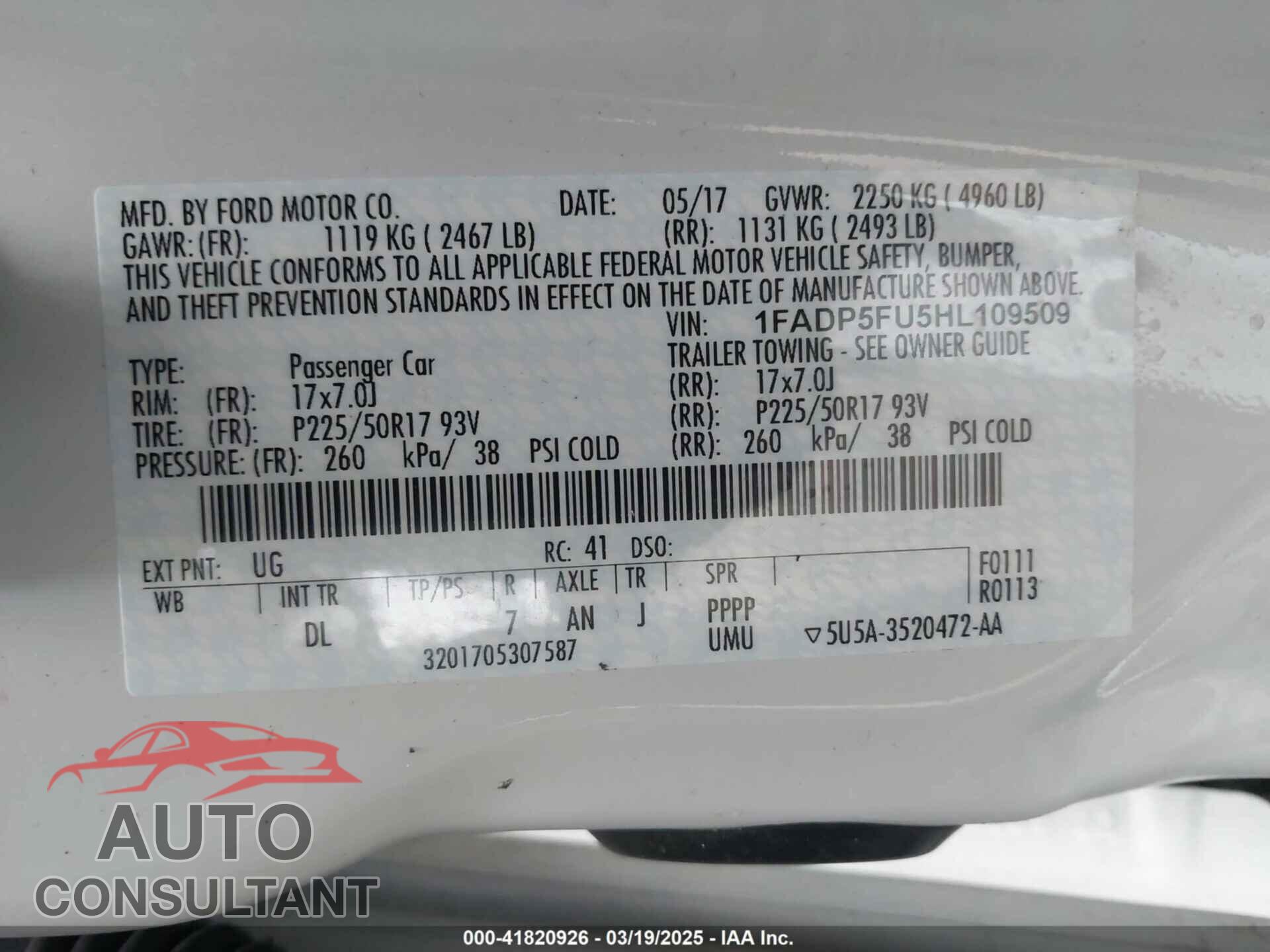 FORD C-MAX ENERGI 2017 - 1FADP5FU5HL109509