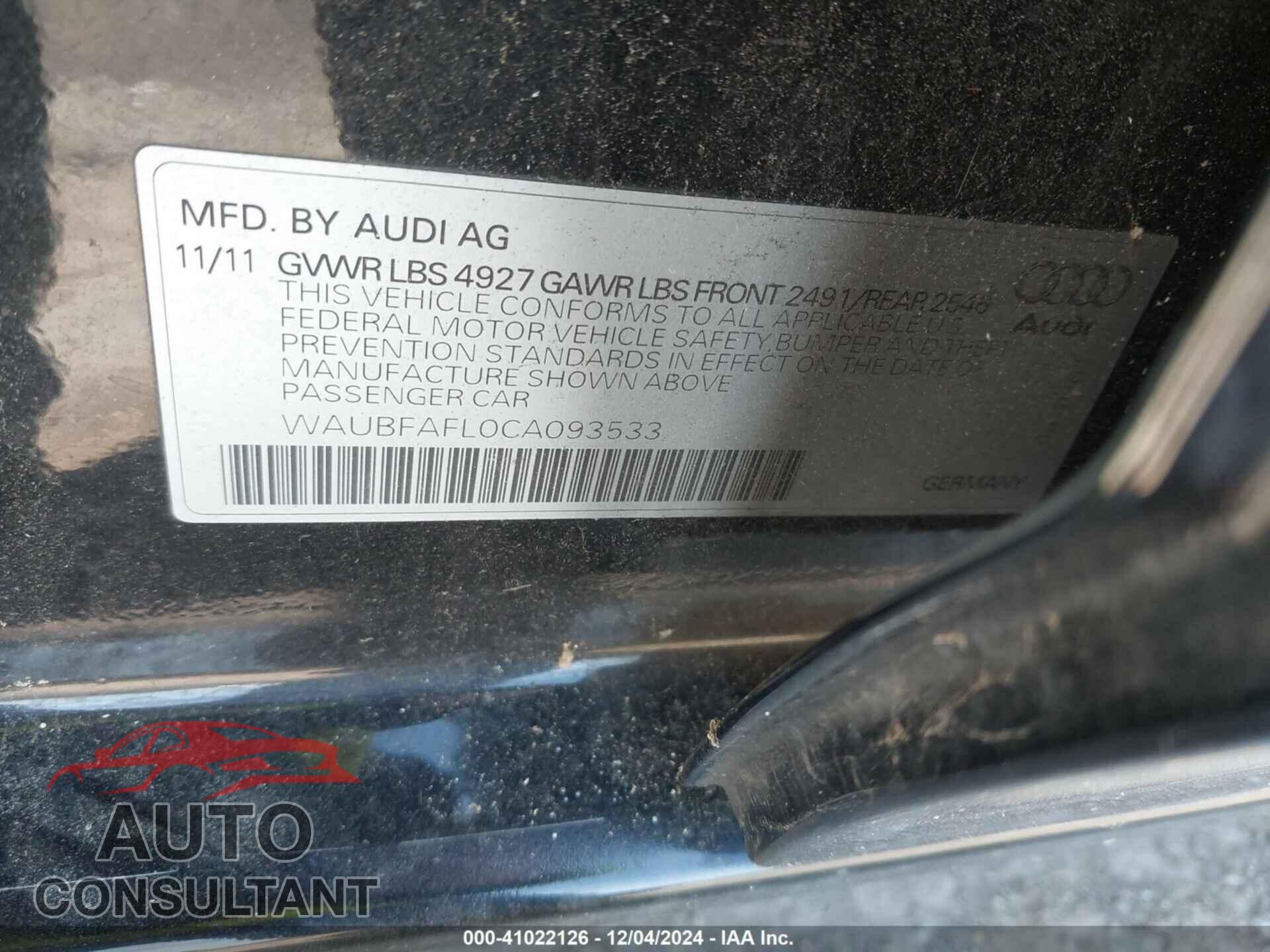 AUDI A4 2012 - WAUBFAFL0CA093533