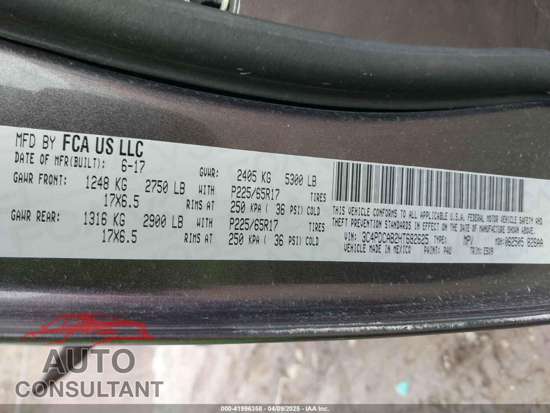 DODGE JOURNEY 2017 - 3C4PDCAB2HT682625