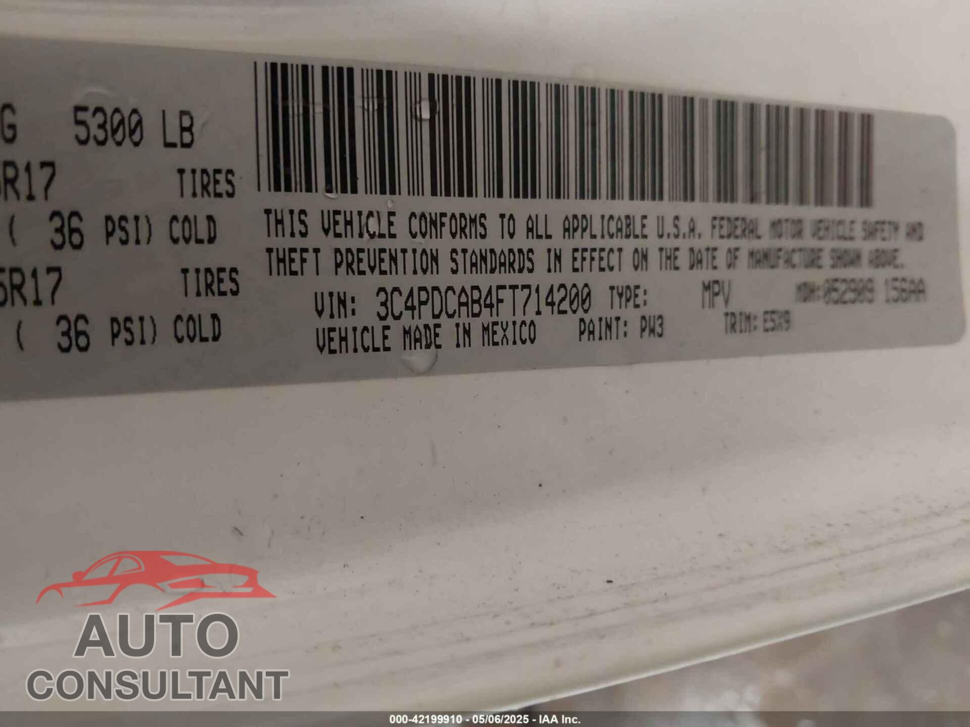 DODGE JOURNEY 2015 - 3C4PDCAB4FT714200