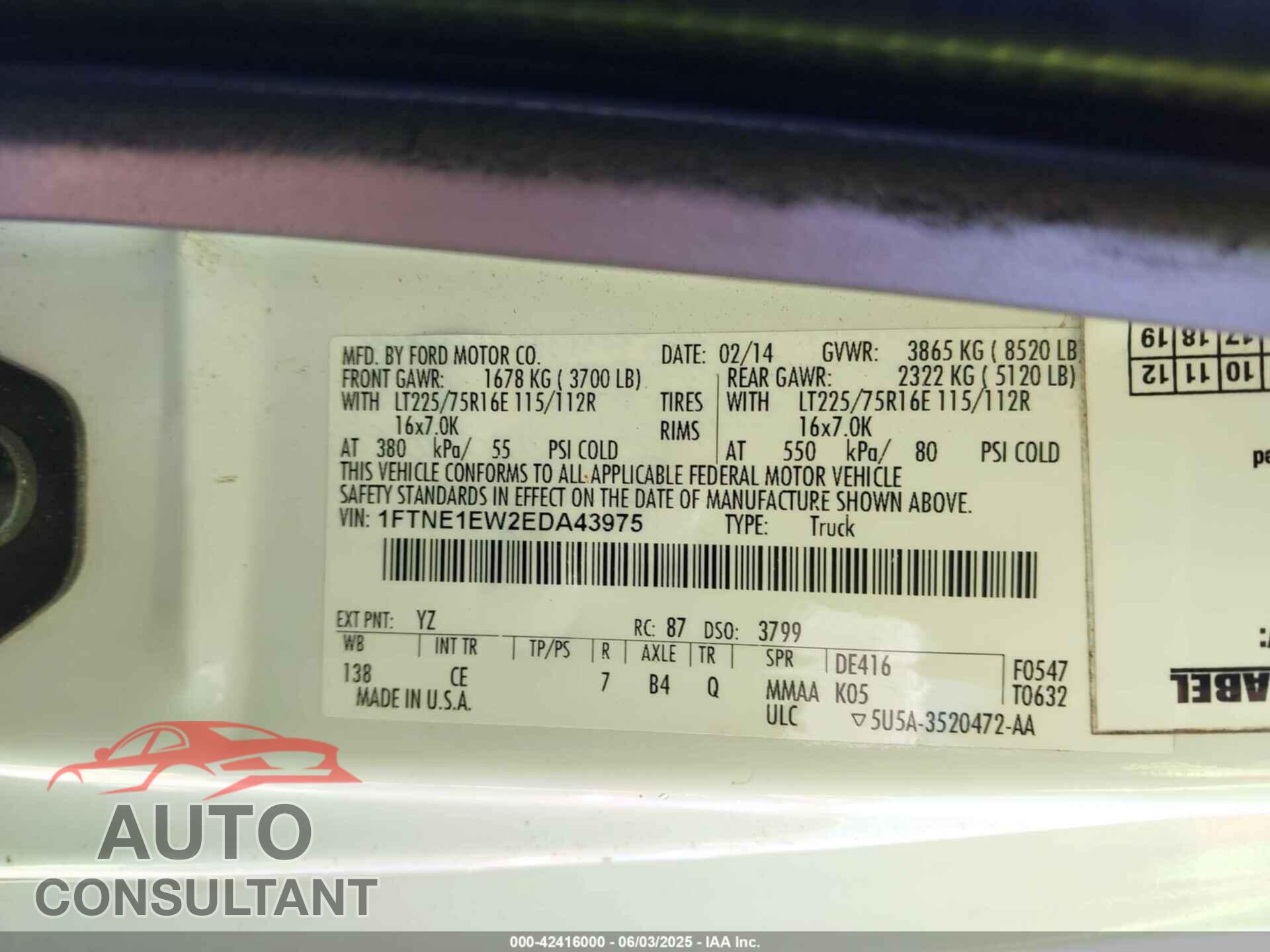 FORD E-150 2014 - 1FTNE1EW2EDA43975