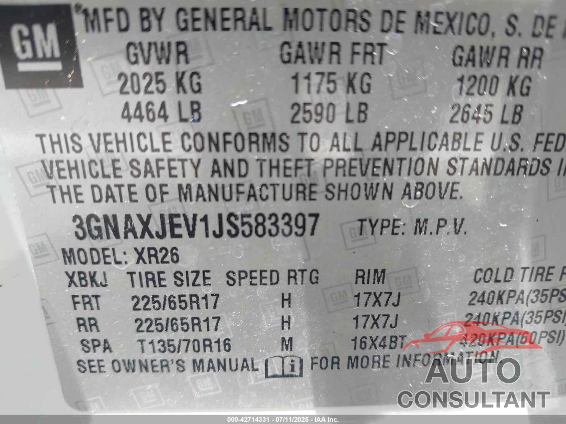 CHEVROLET EQUINOX 2018 - 3GNAXJEV1JS583397