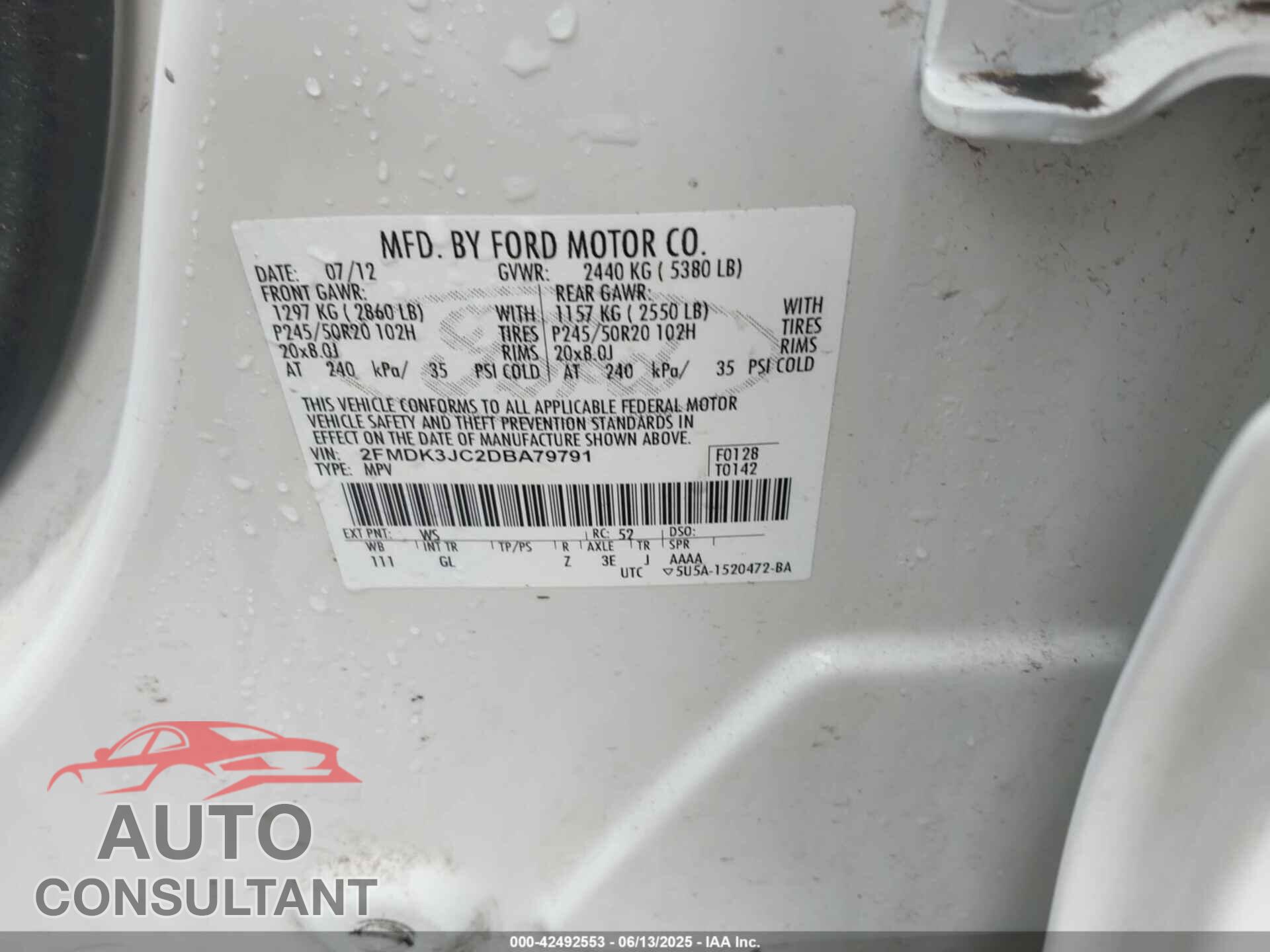 FORD EDGE 2013 - 2FMDK3JC2DBA79791