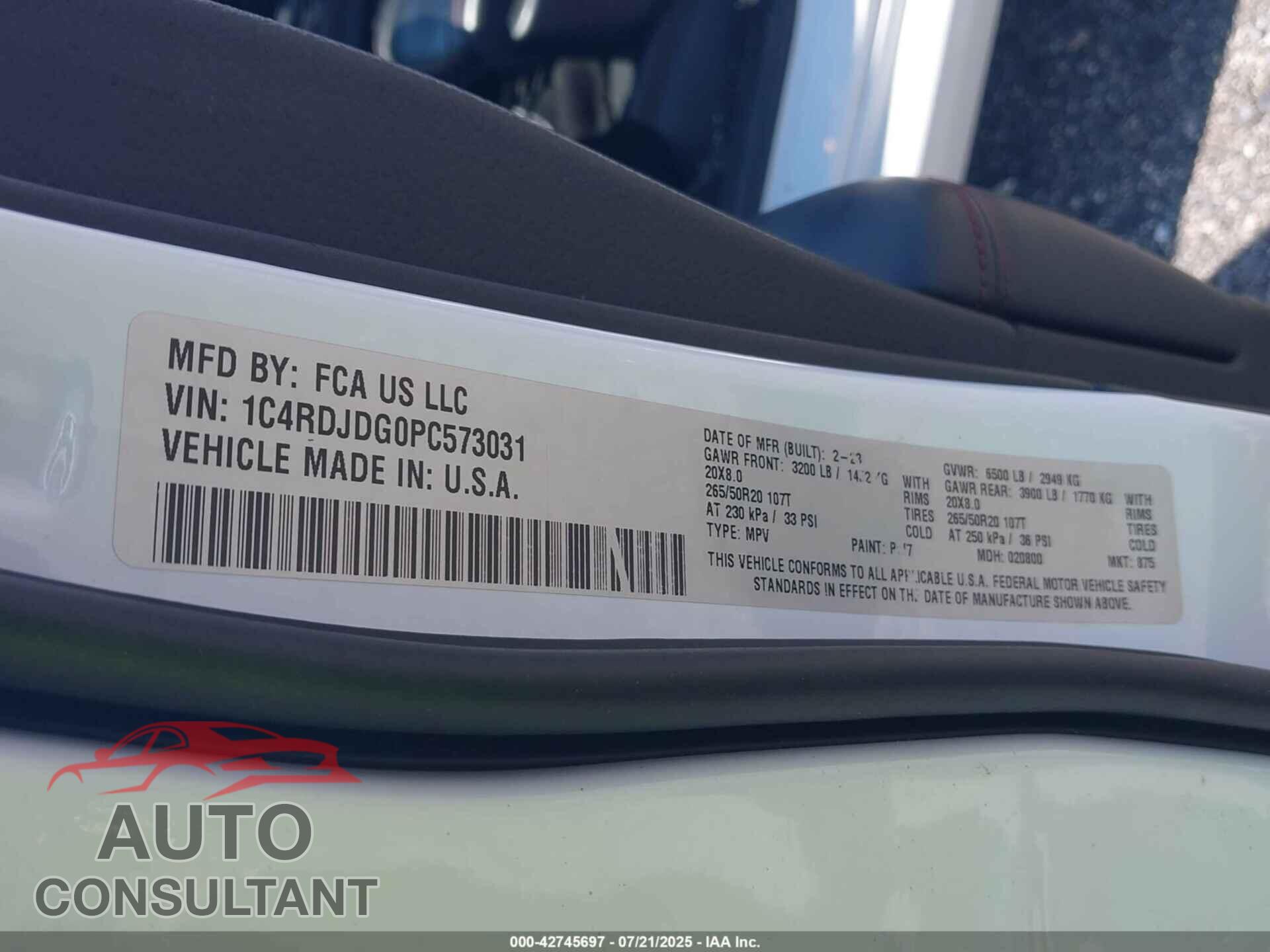 DODGE DURANGO 2023 - 1C4RDJDG0PC573031