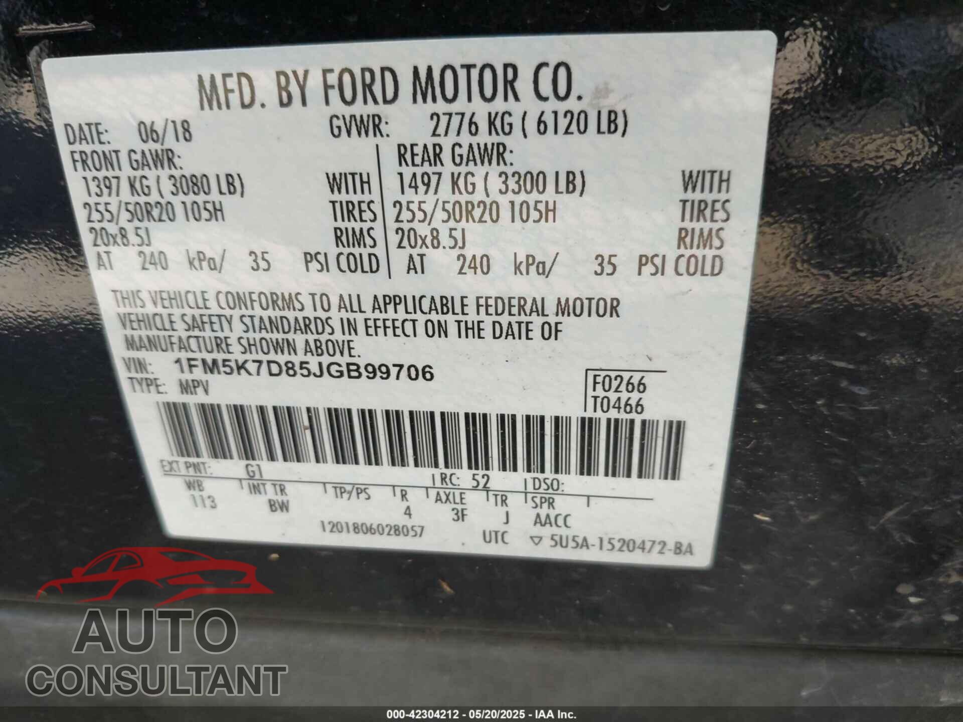 FORD EXPLORER 2018 - 1FM5K7D85JGB99706