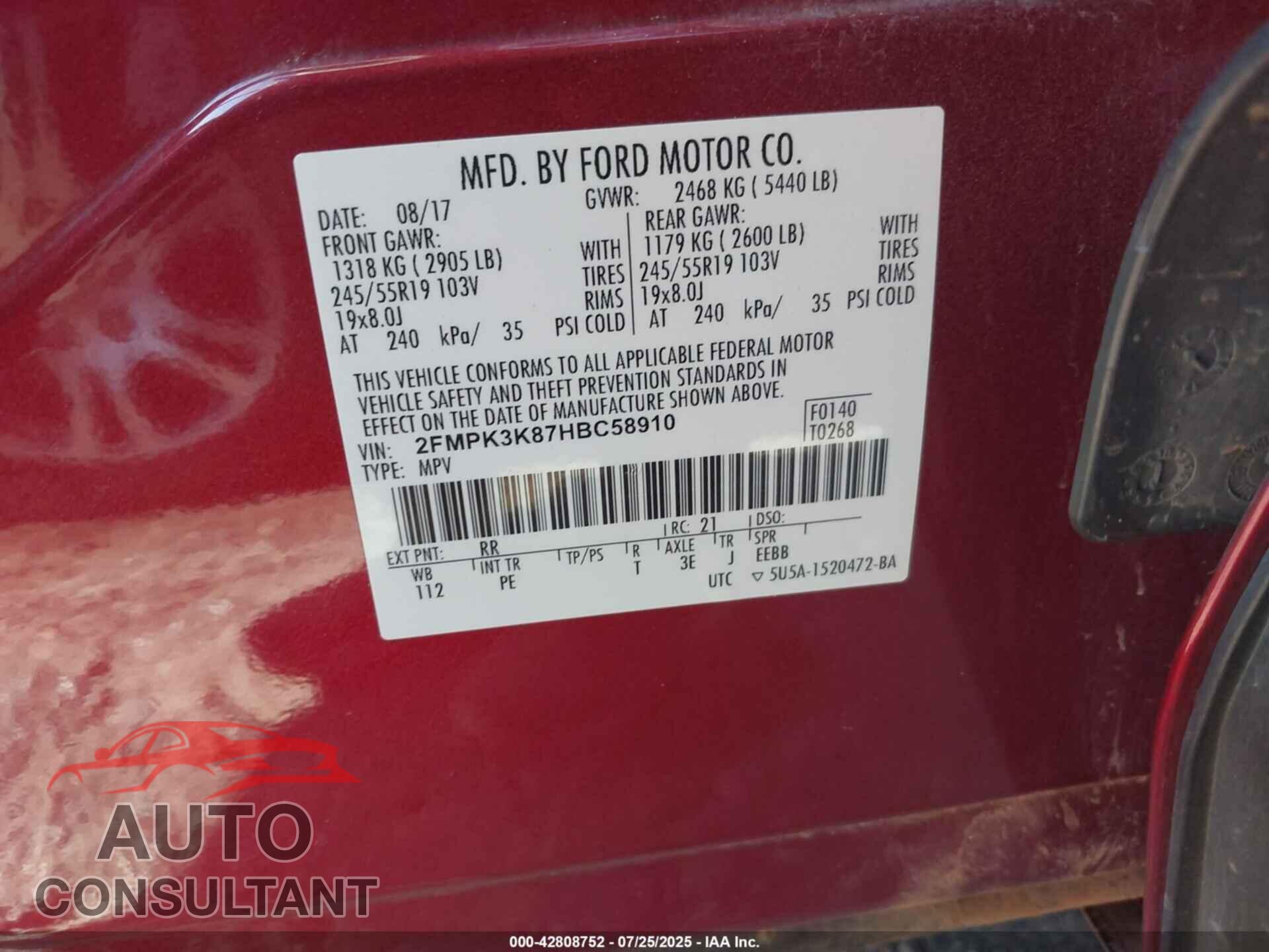 FORD EDGE 2017 - 2FMPK3K87HBC58910