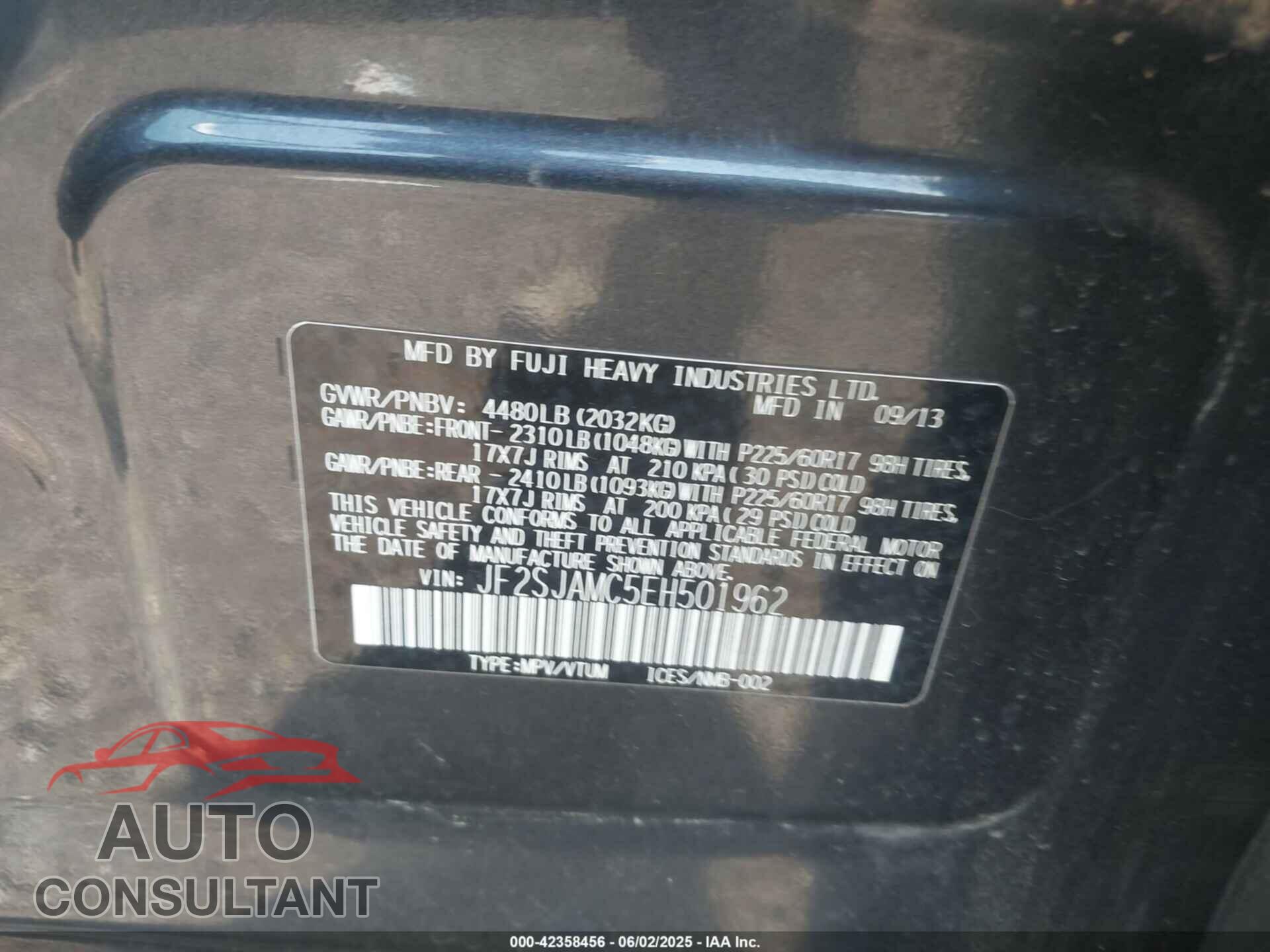 SUBARU FORESTER 2014 - JF2SJAMC5EH501962