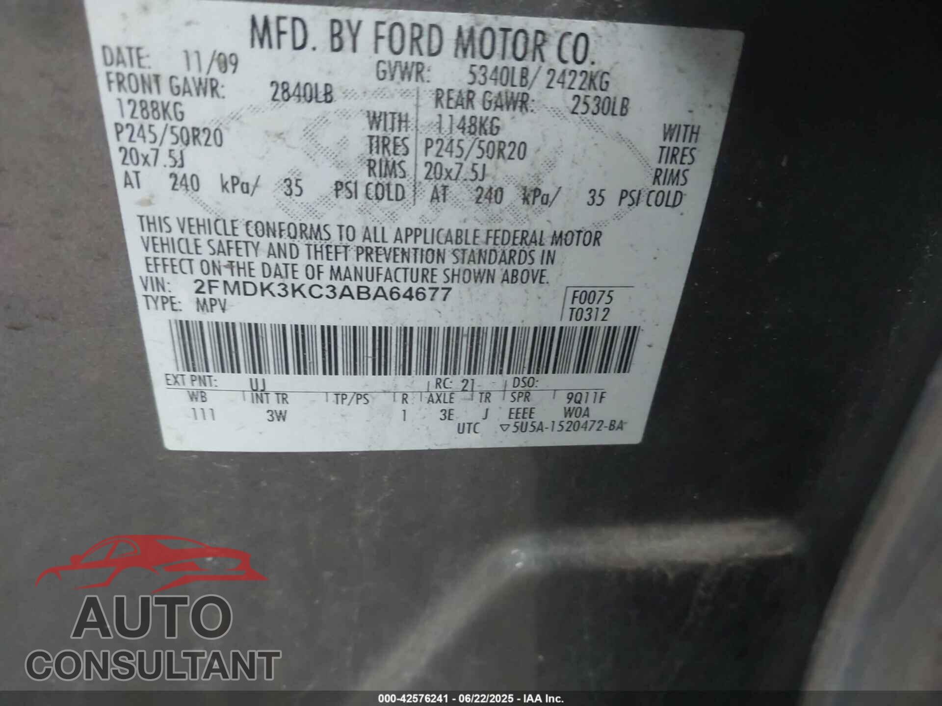 FORD EDGE 2010 - 2FMDK3KC3ABA64677