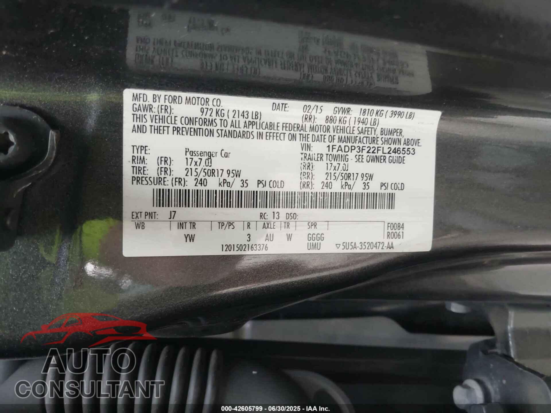FORD FOCUS 2015 - 1FADP3F22FL246553