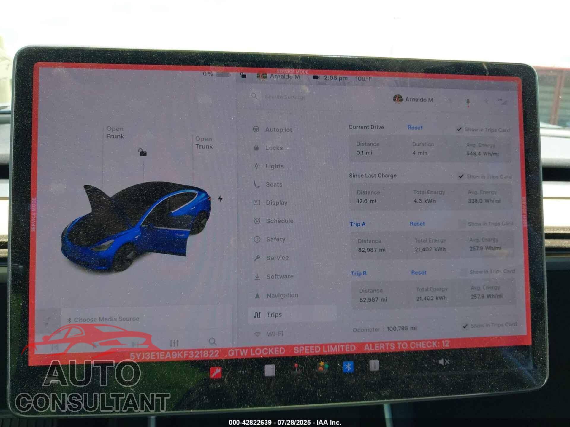 TESLA MODEL 3 2019 - 5YJ3E1EA9KF321822