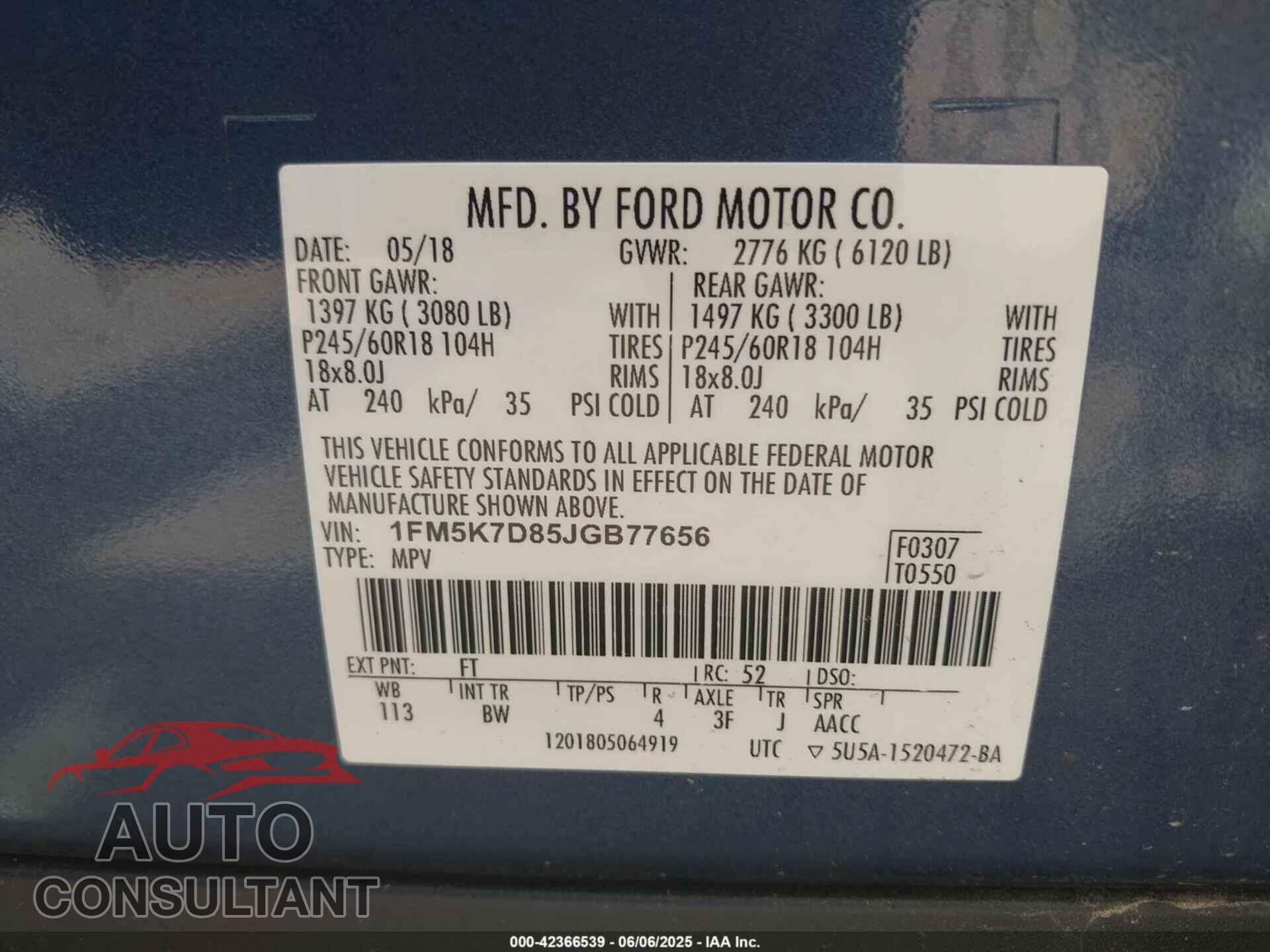 FORD EXPLORER 2018 - 1FM5K7D85JGB77656