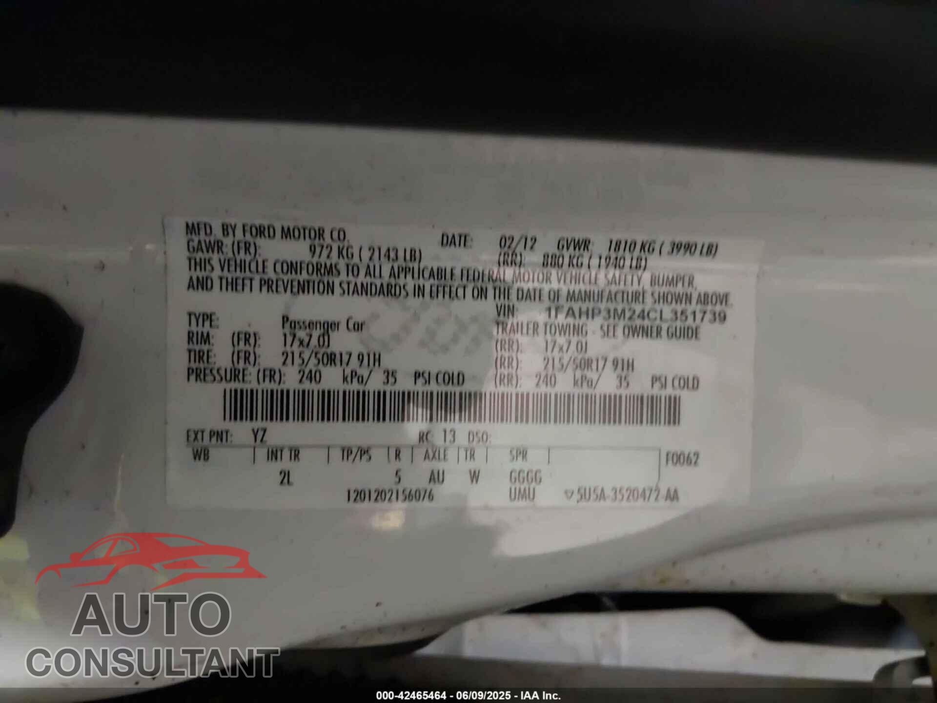 FORD FOCUS 2012 - 1FAHP3M24CL351739
