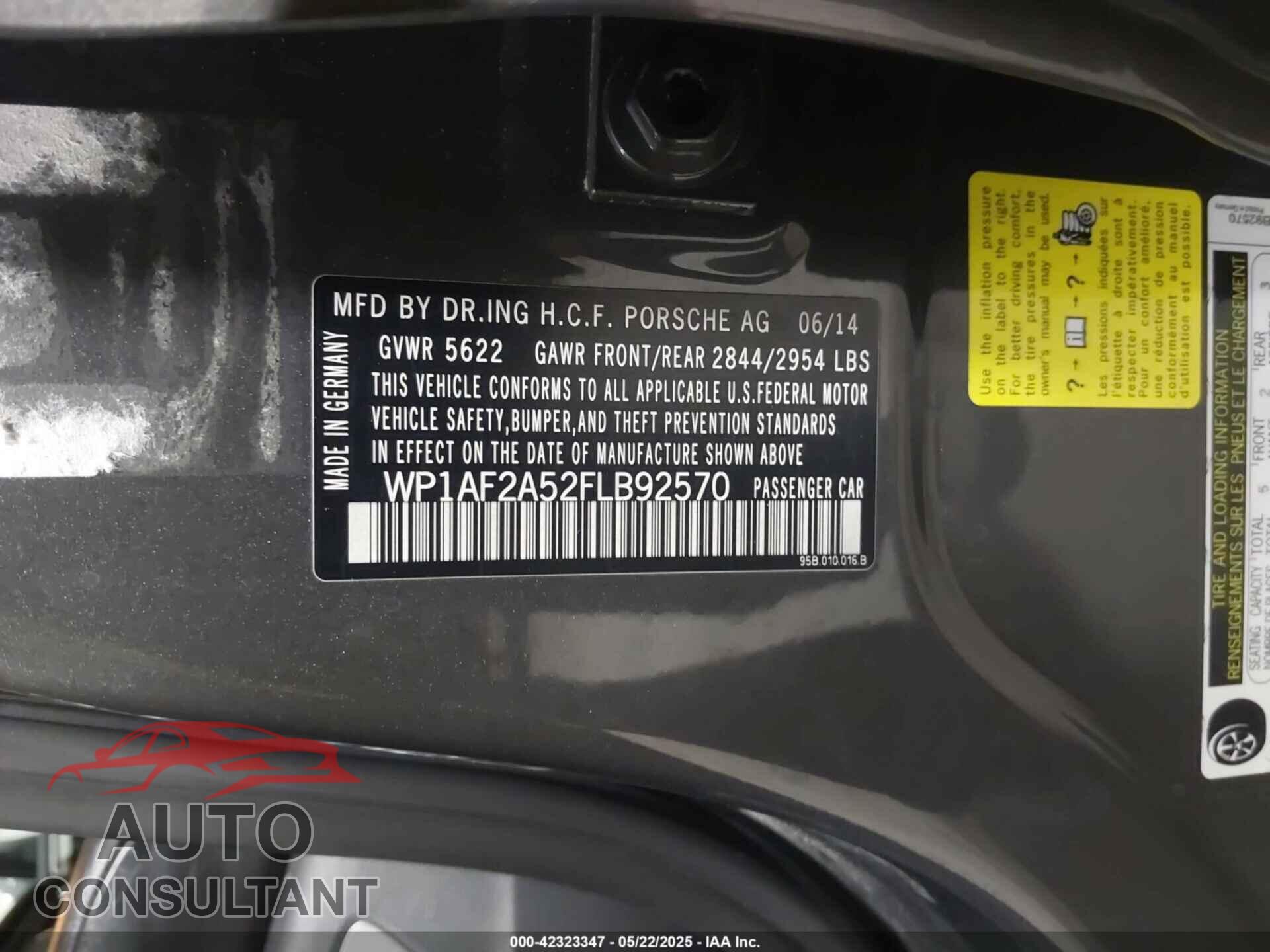 PORSCHE MACAN 2015 - WP1AF2A52FLB92570