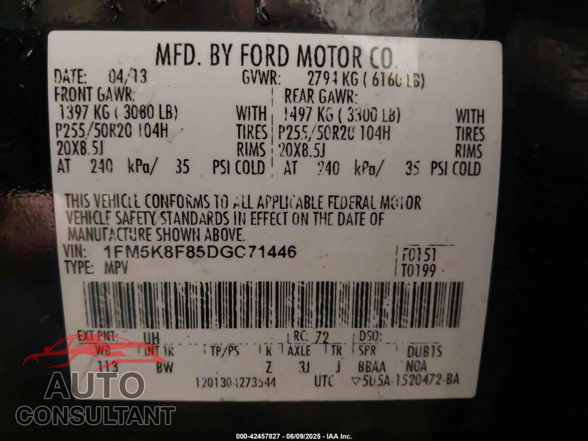 FORD EXPLORER 2013 - 1FM5K8F85DGC71446