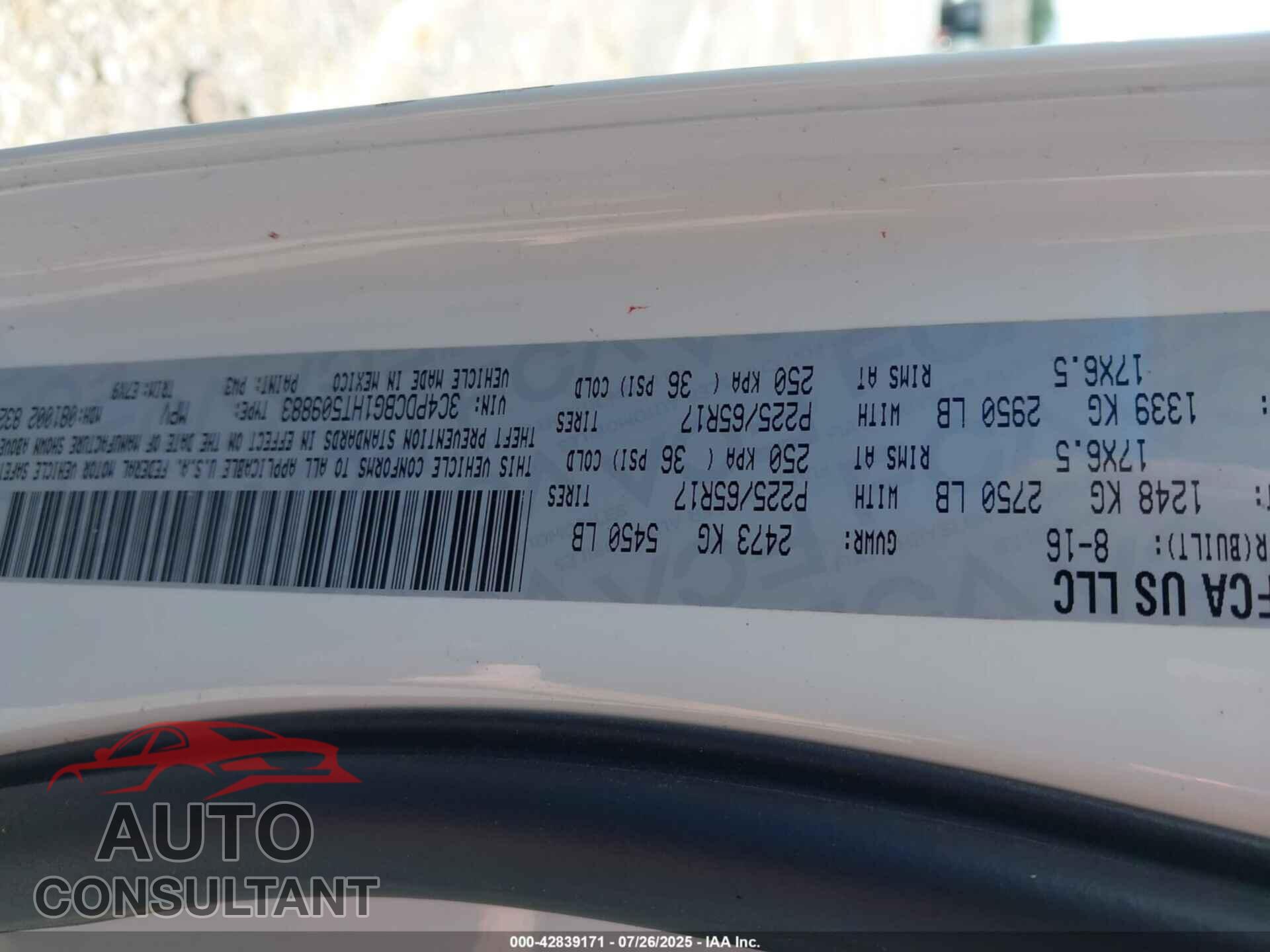 DODGE JOURNEY 2017 - 3C4PDCBG1HT509883