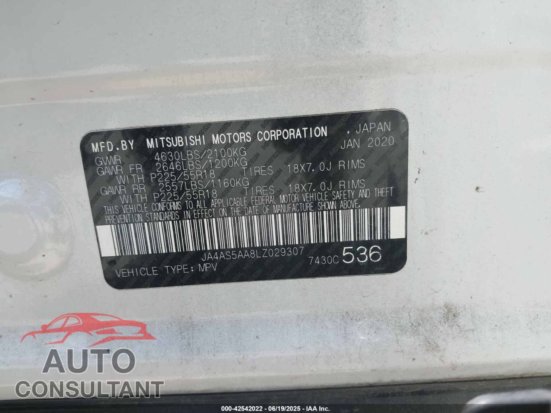 MITSUBISHI ECLIPSE CROSS 2020 - JA4AS5AA8LZ029307