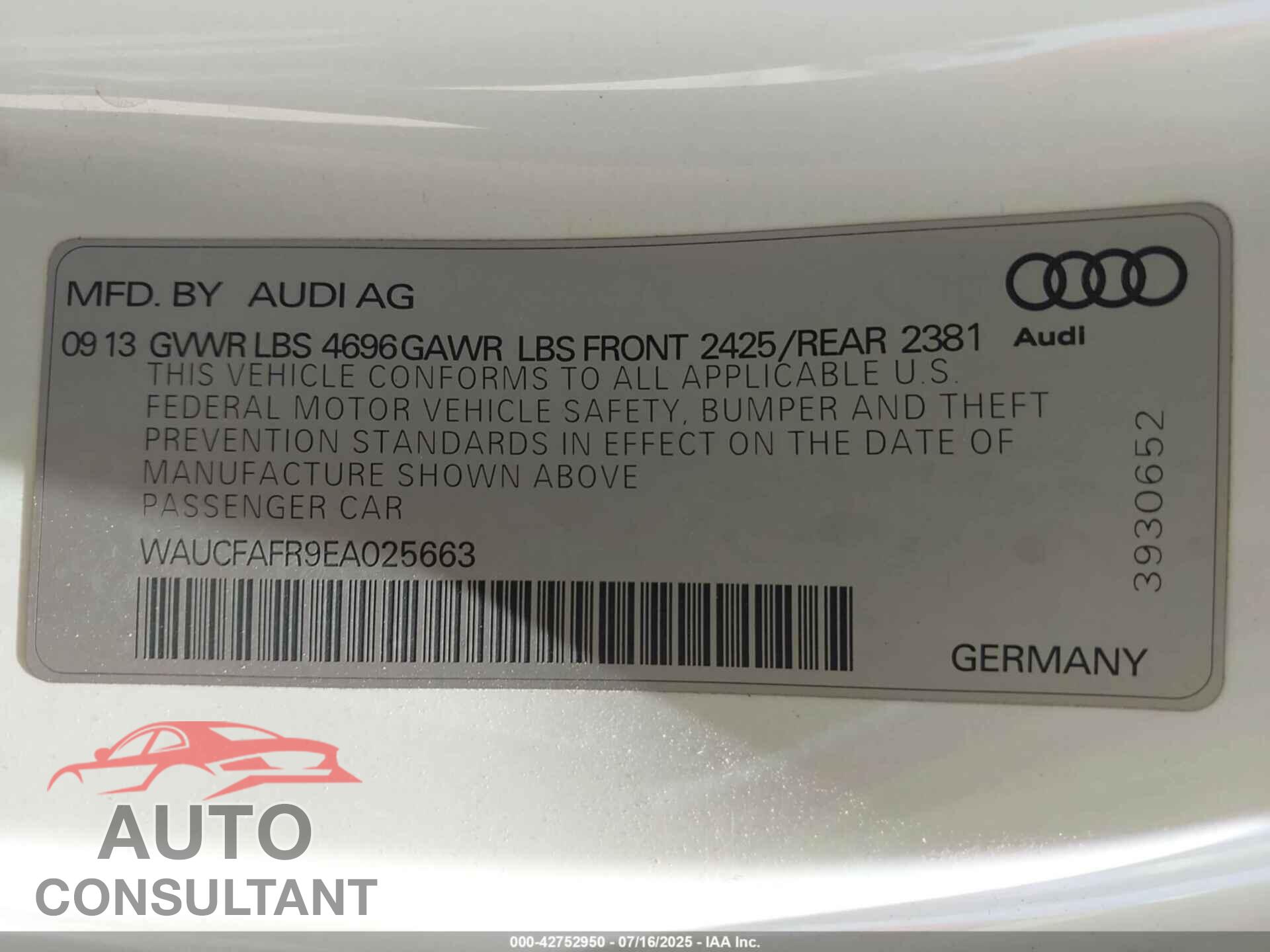 AUDI A5 2014 - WAUCFAFR9EA025663