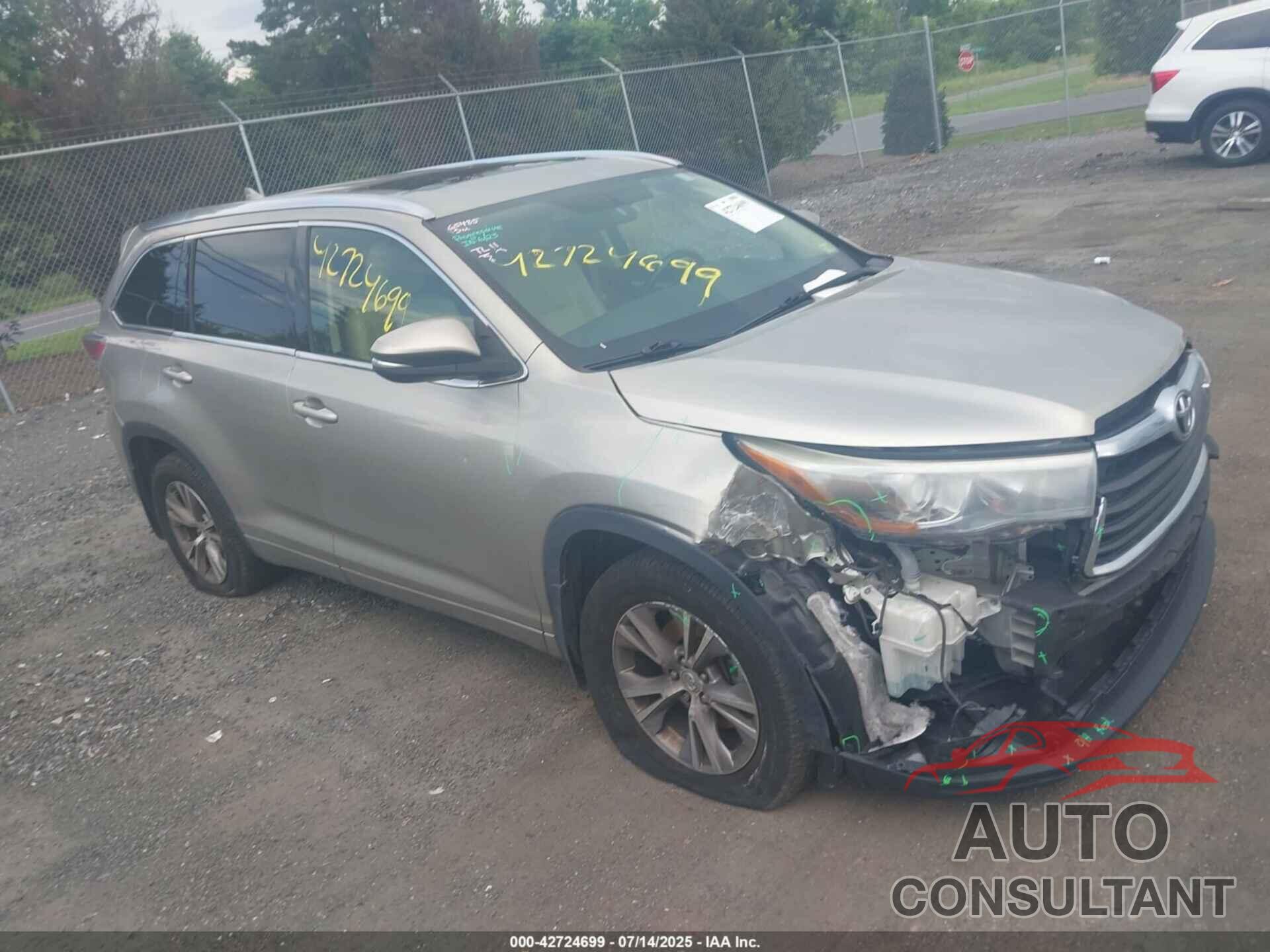 TOYOTA HIGHLANDER 2015 - 5TDJKRFH4FS113536
