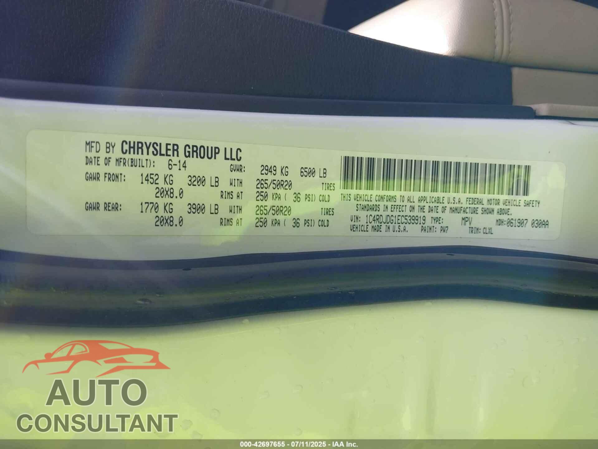 DODGE DURANGO 2014 - 1C4RDJDG1EC539919