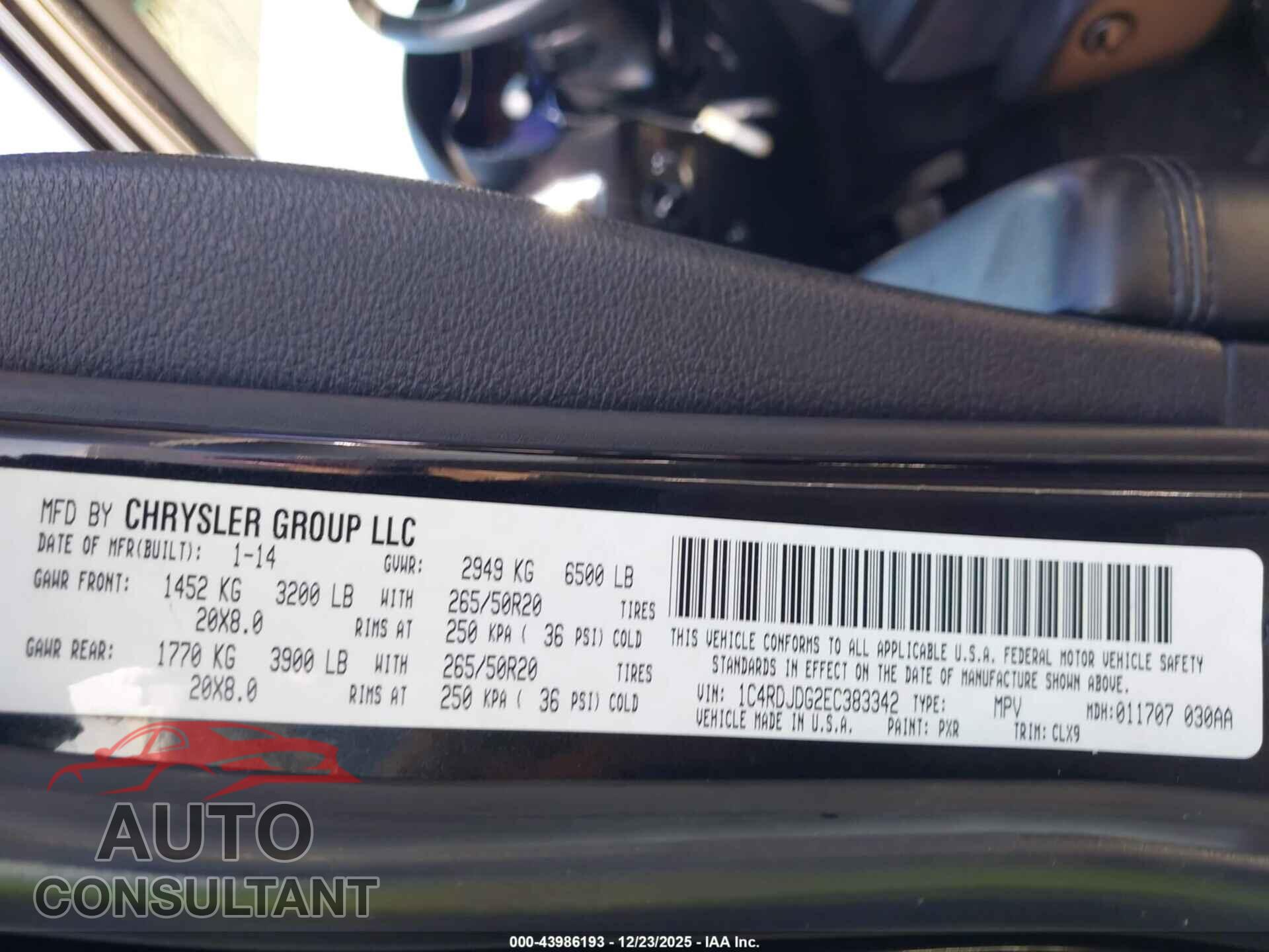 DODGE DURANGO 2014 - 1C4RDJDG2EC383342
