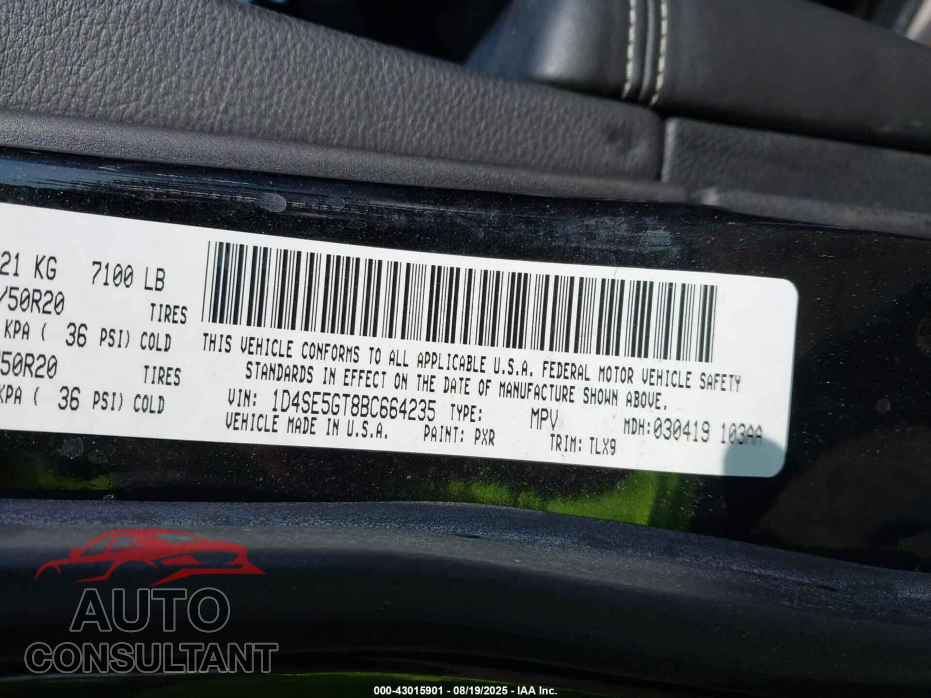 DODGE DURANGO 2011 - 1D4SE5GT8BC664235