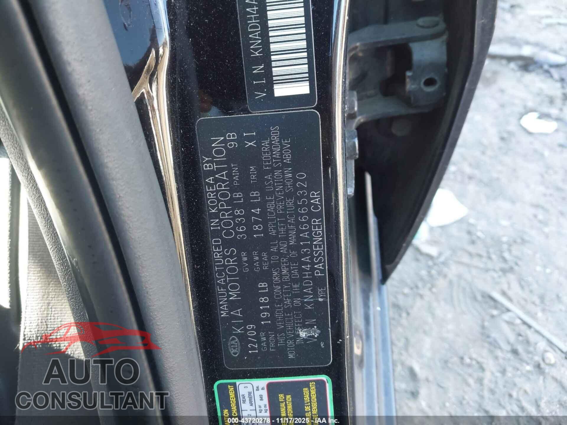 KIA RIO 2010 - KNADH4A31A6665320