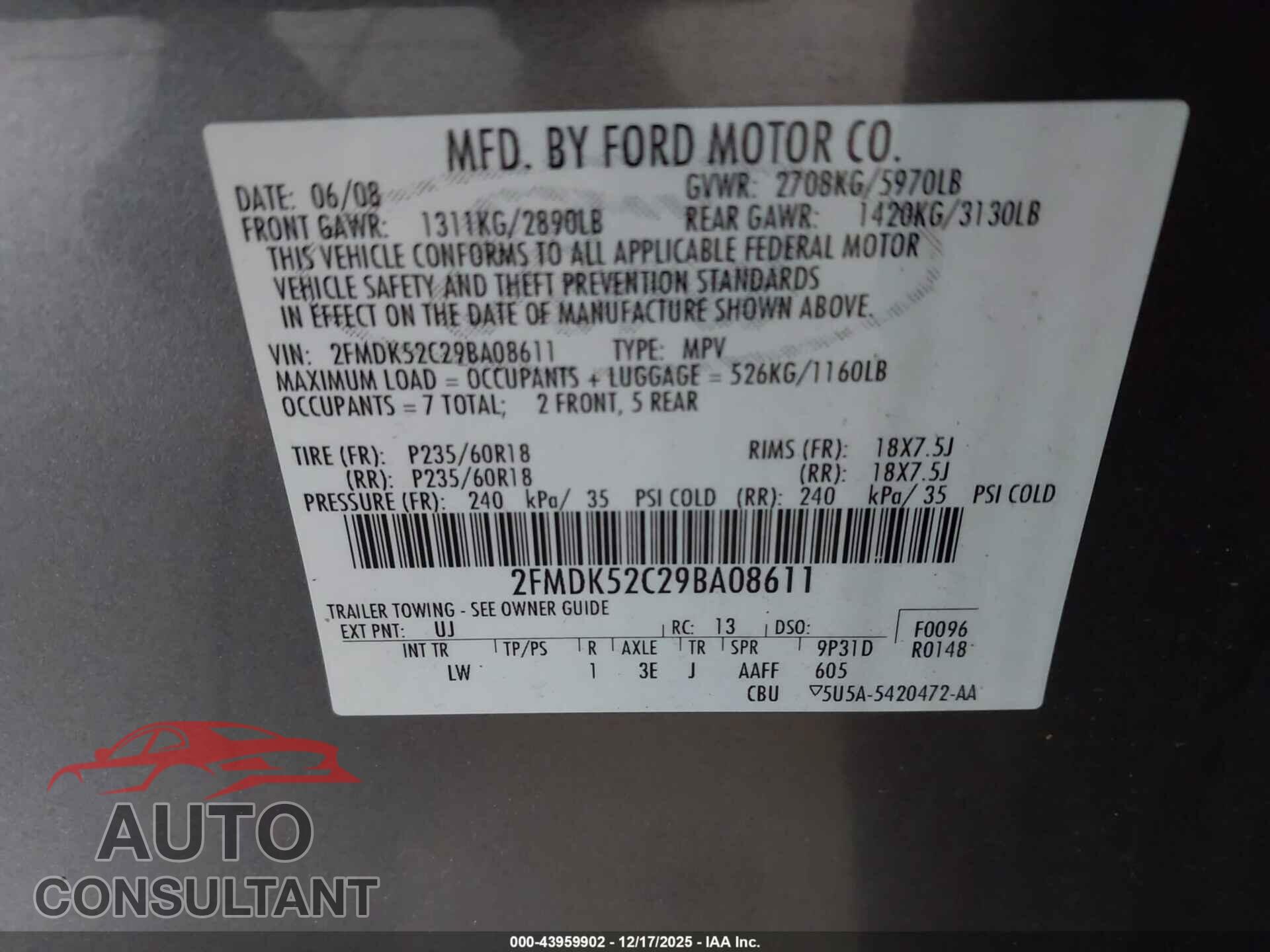 FORD FLEX 2009 - 2FMDK52C29BA08611
