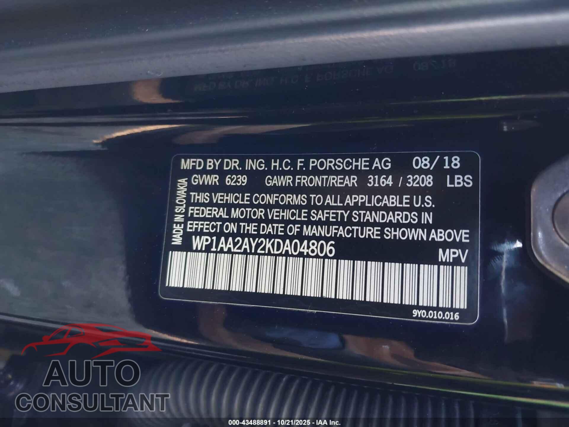 PORSCHE CAYENNE 2019 - WP1AA2AY2KDA04806