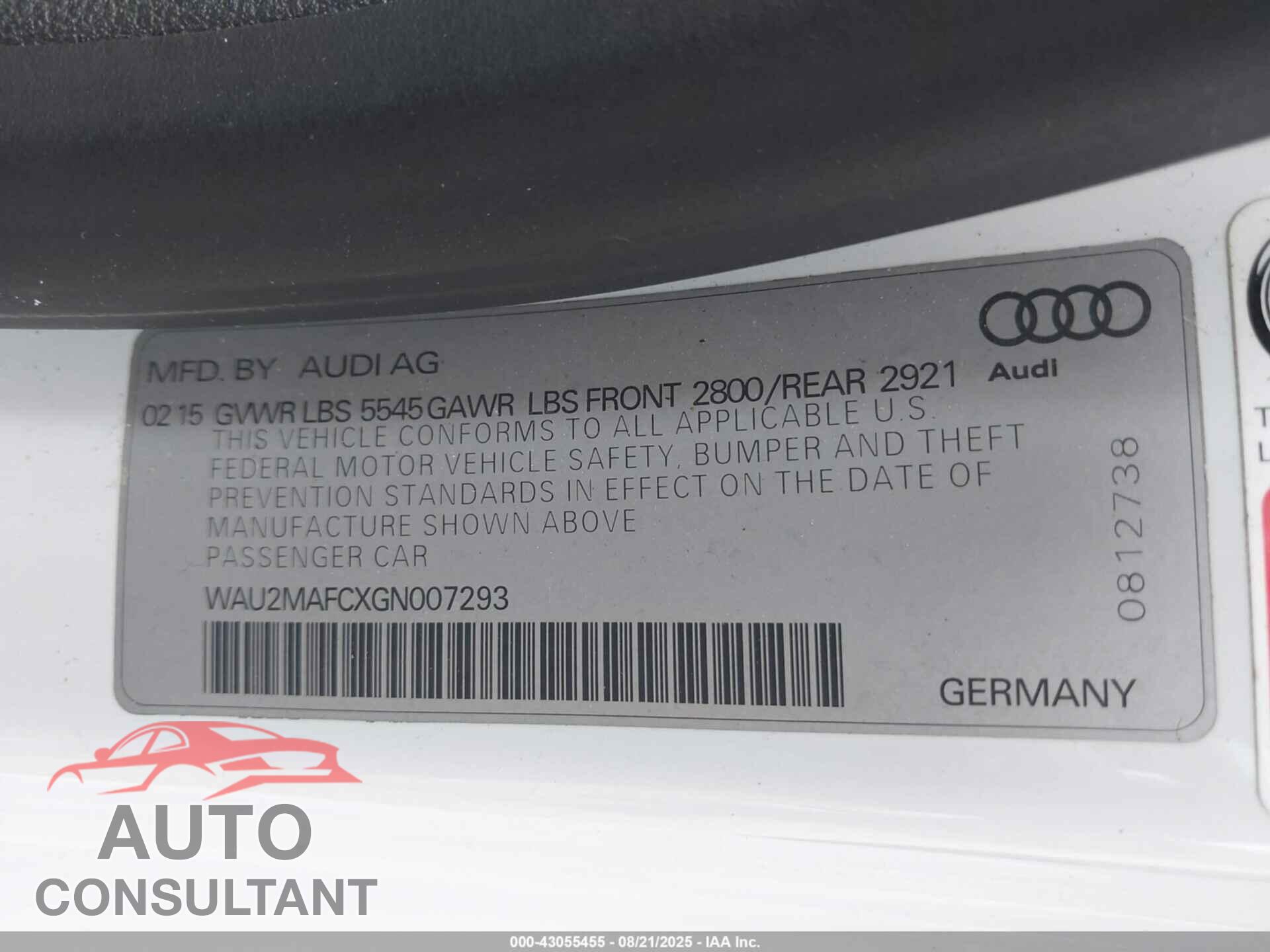AUDI A7 2016 - WAU2MAFCXGN007293