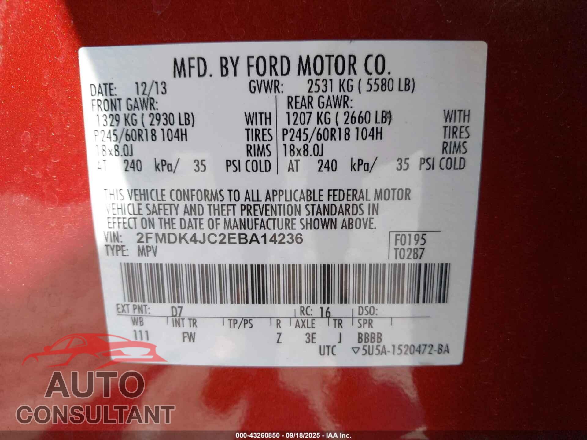 FORD EDGE 2014 - 2FMDK4JC2EBA14236