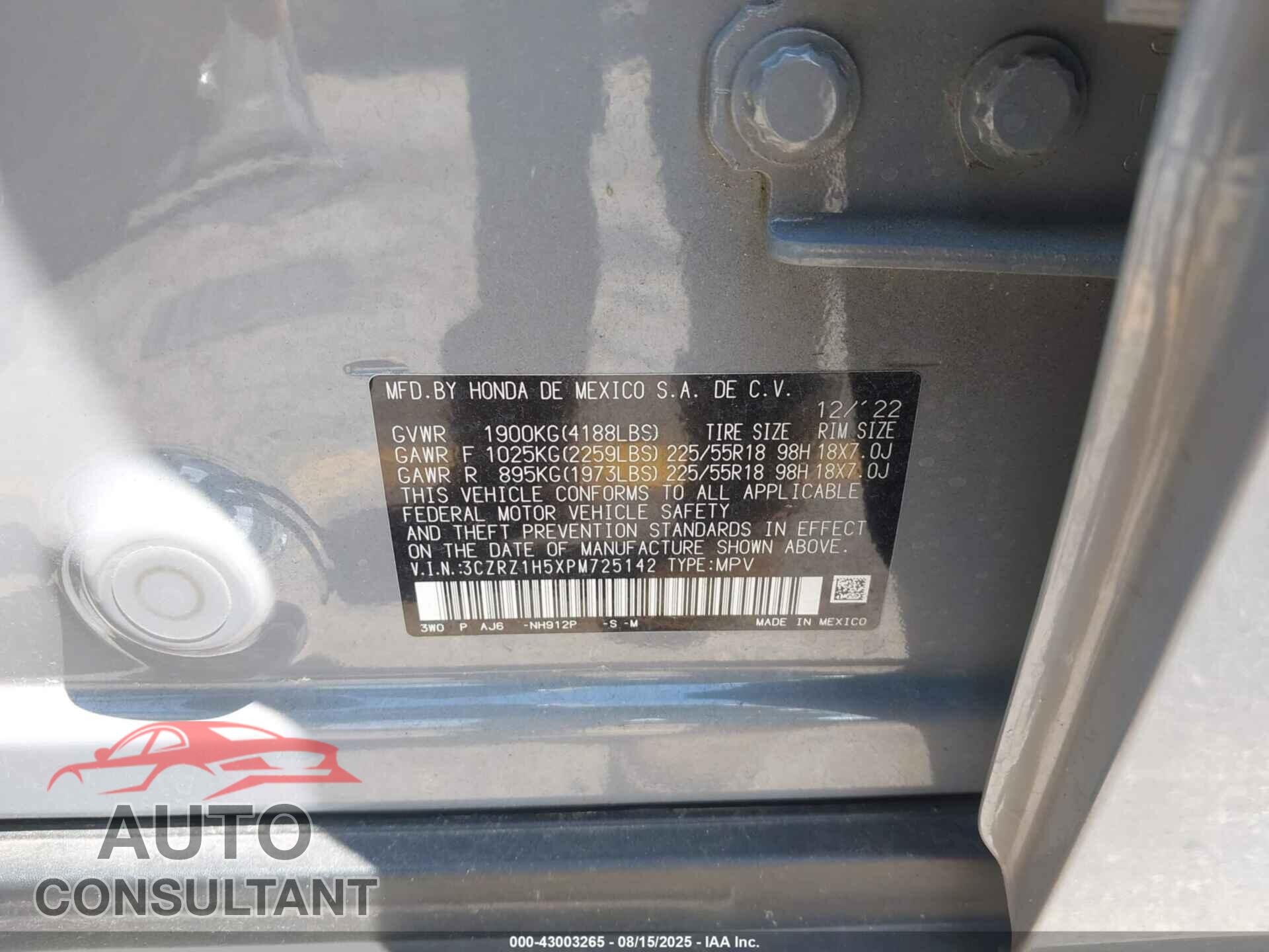 HONDA HR-V 2023 - 3CZRZ1H5XPM725142