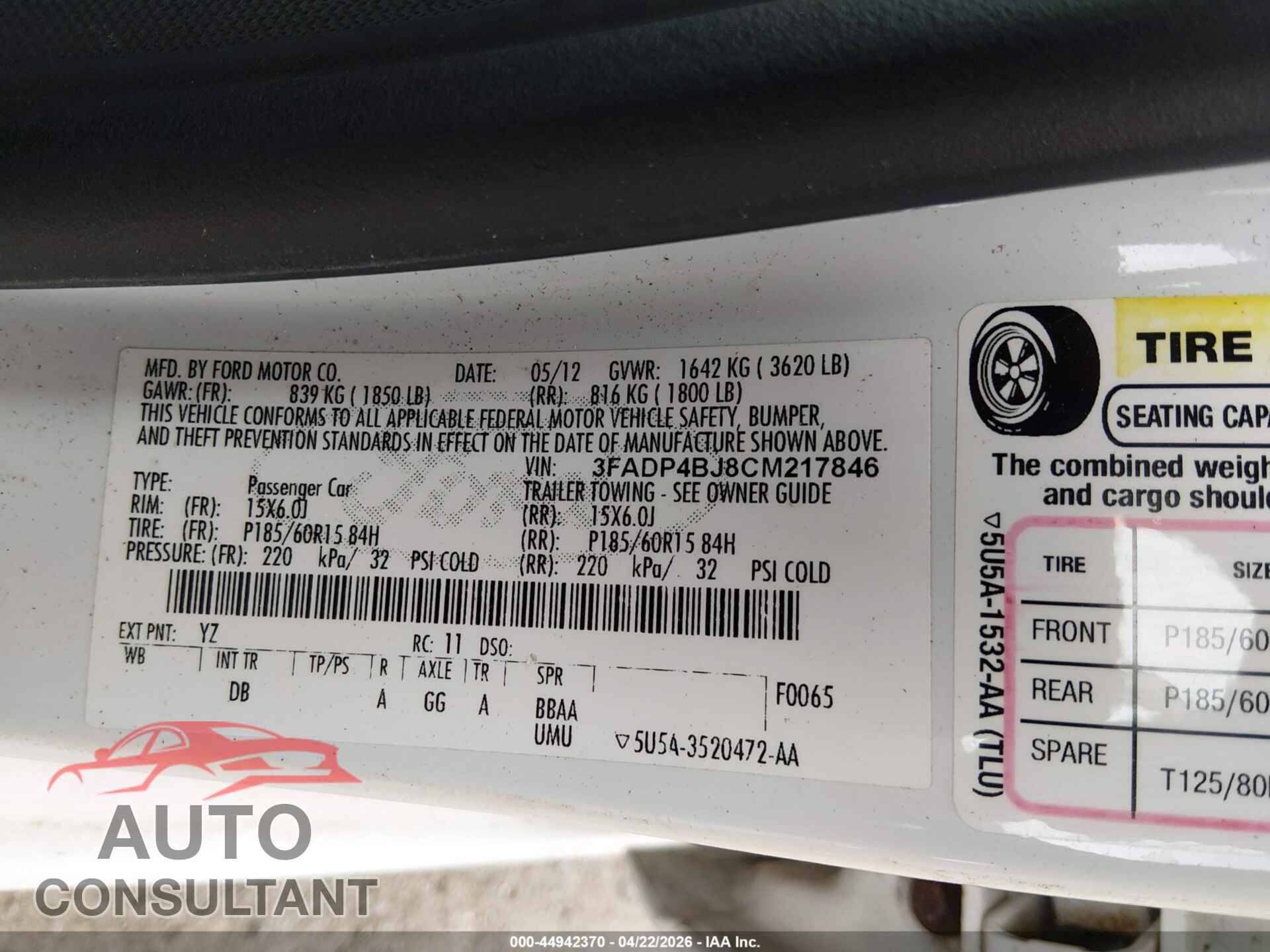 FORD FIESTA 2012 - 3FADP4BJ8CM217846
