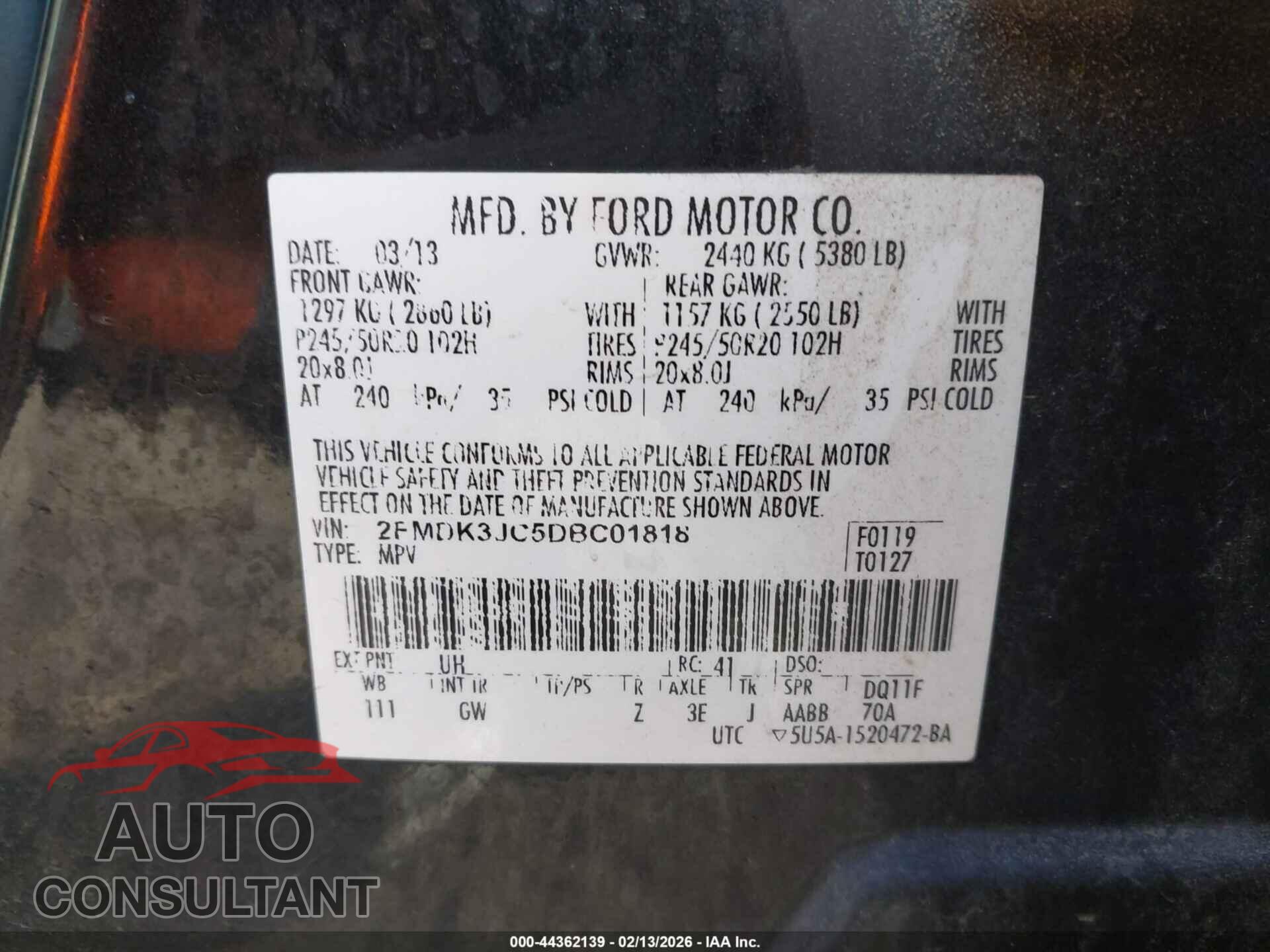FORD EDGE 2013 - 2FMDK3JC5DBC01818