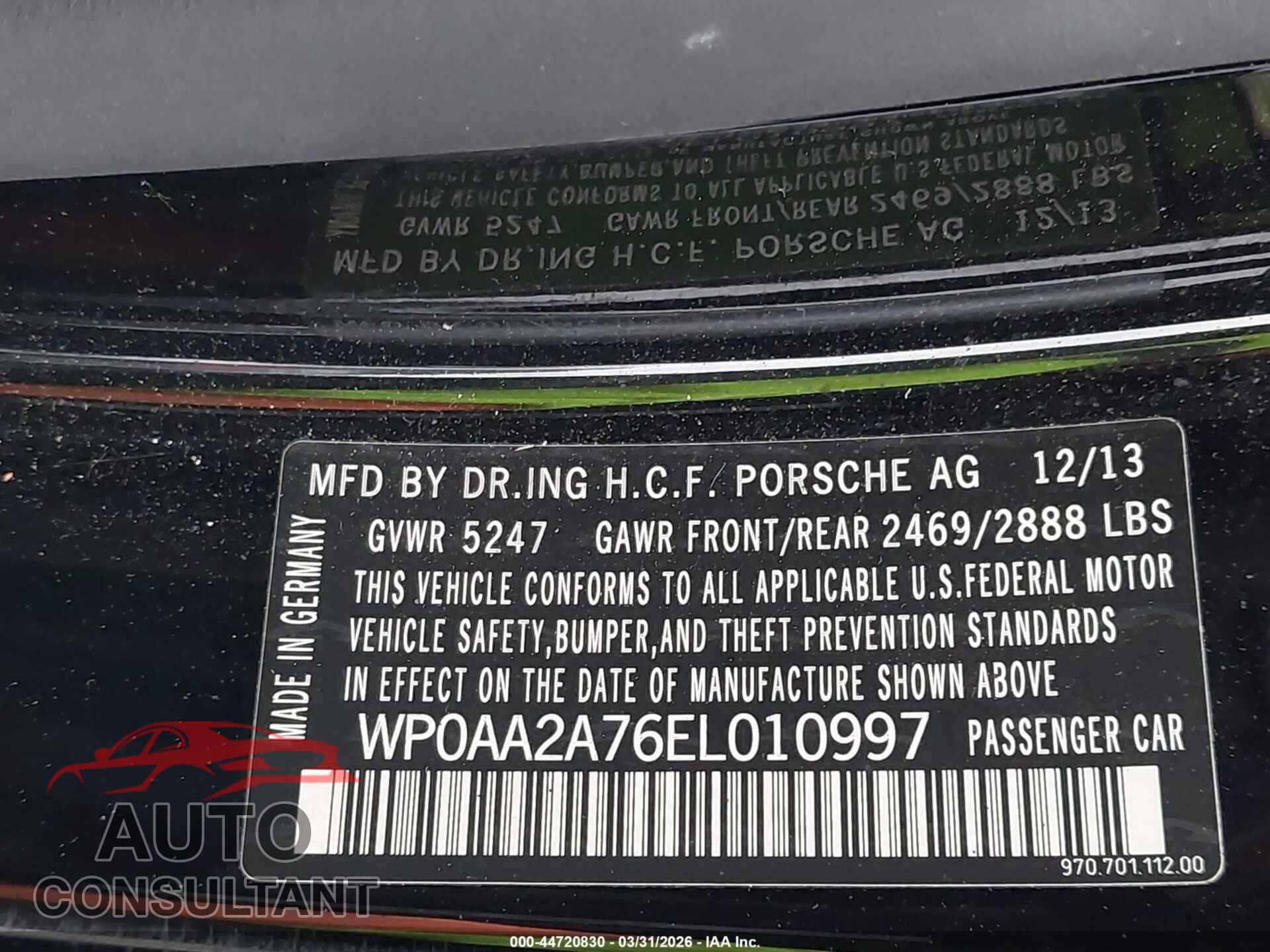 PORSCHE PANAMERA 2014 - WP0AA2A76EL010997