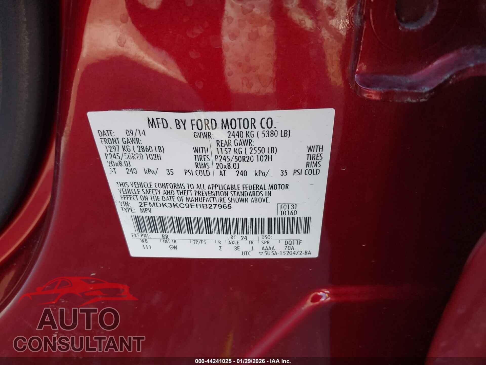 FORD EDGE 2014 - 2FMDK3KC9EBB27965