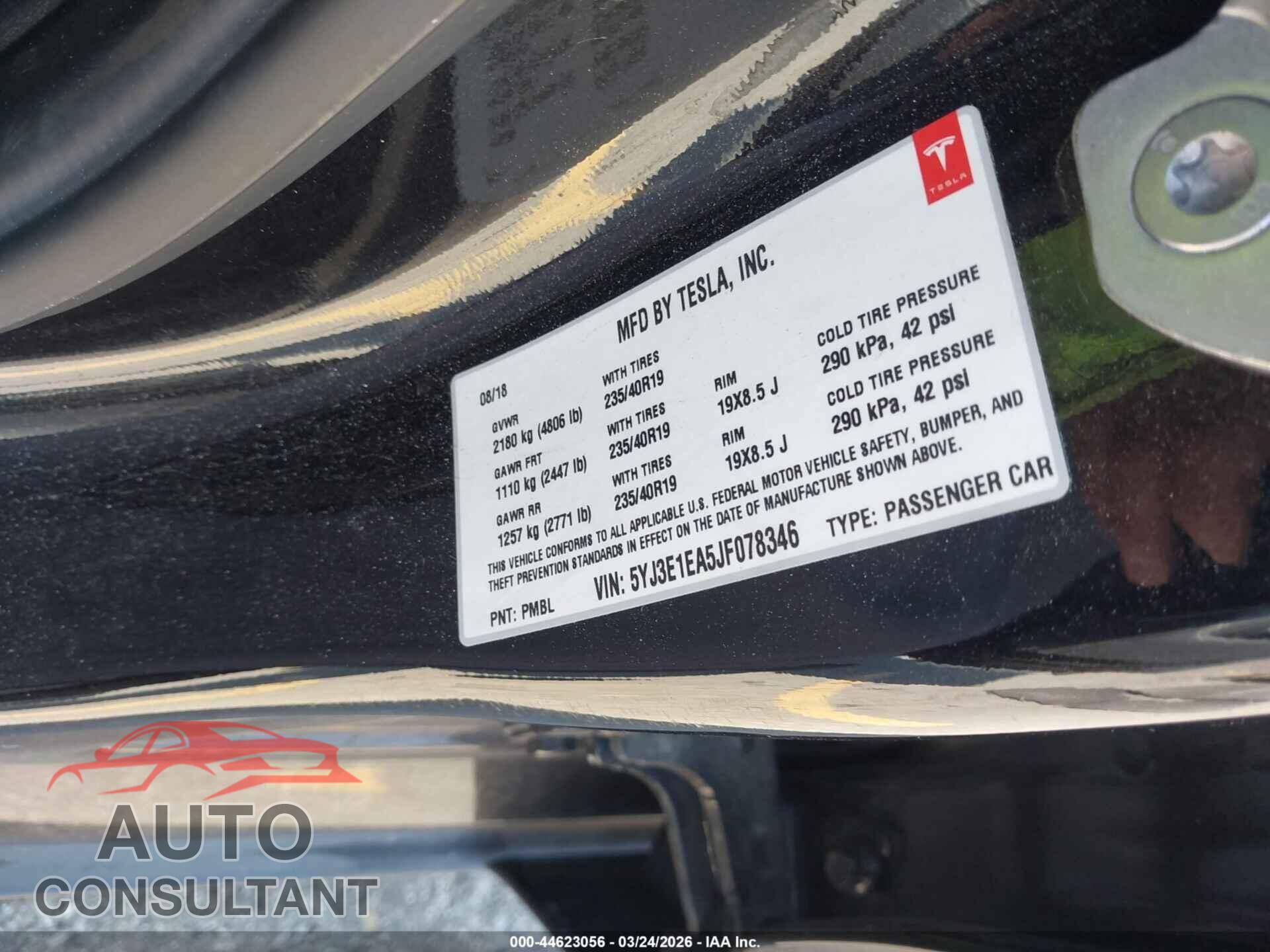 TESLA MODEL 3 2018 - 5YJ3E1EA5JF078346